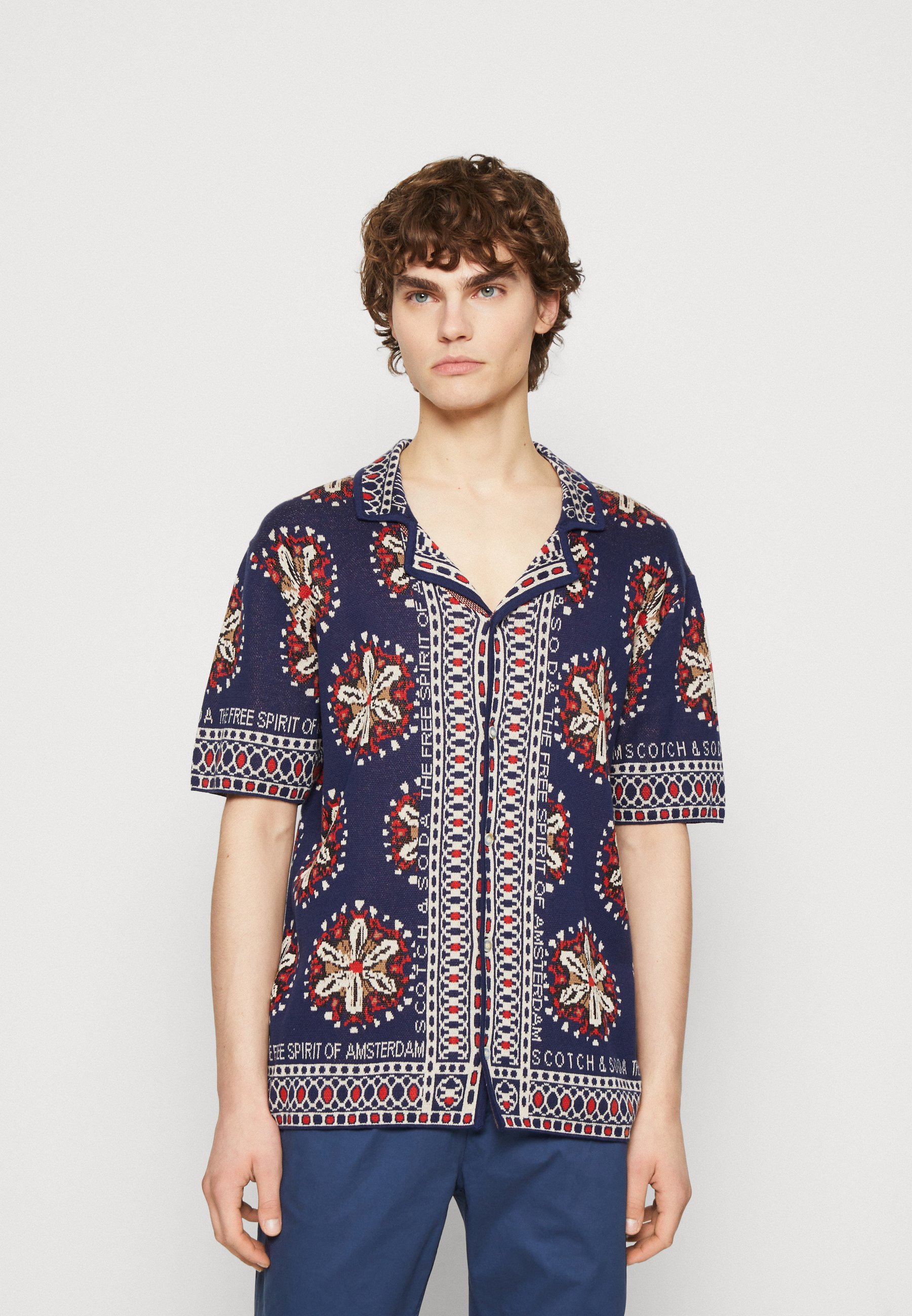 Scotch & Soda JACQUARD SHORSTLEEVE SHIRT - Shirt - dark blue
