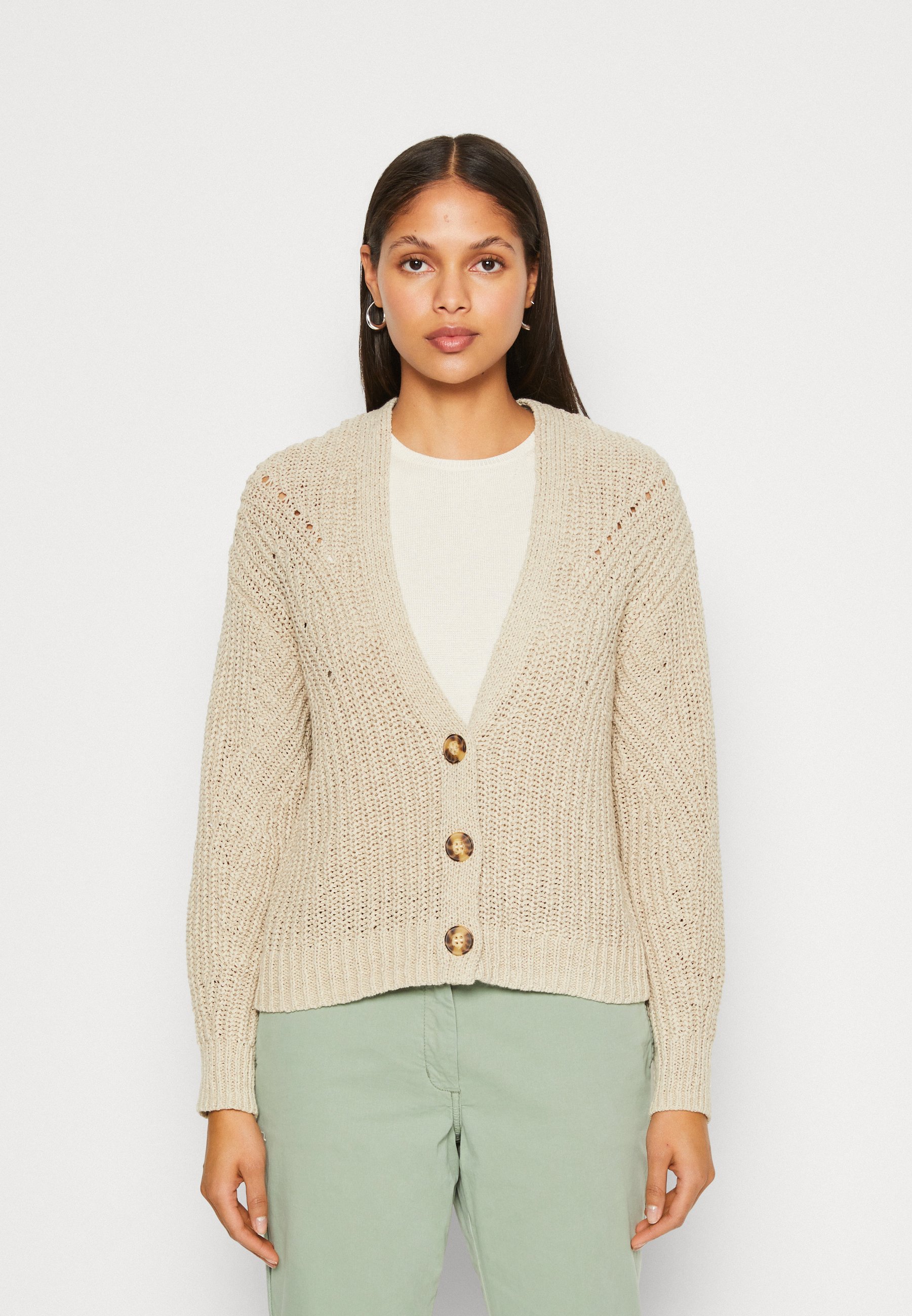 Esprit TAPE STITCH - Cardigan - light taupe/taupe