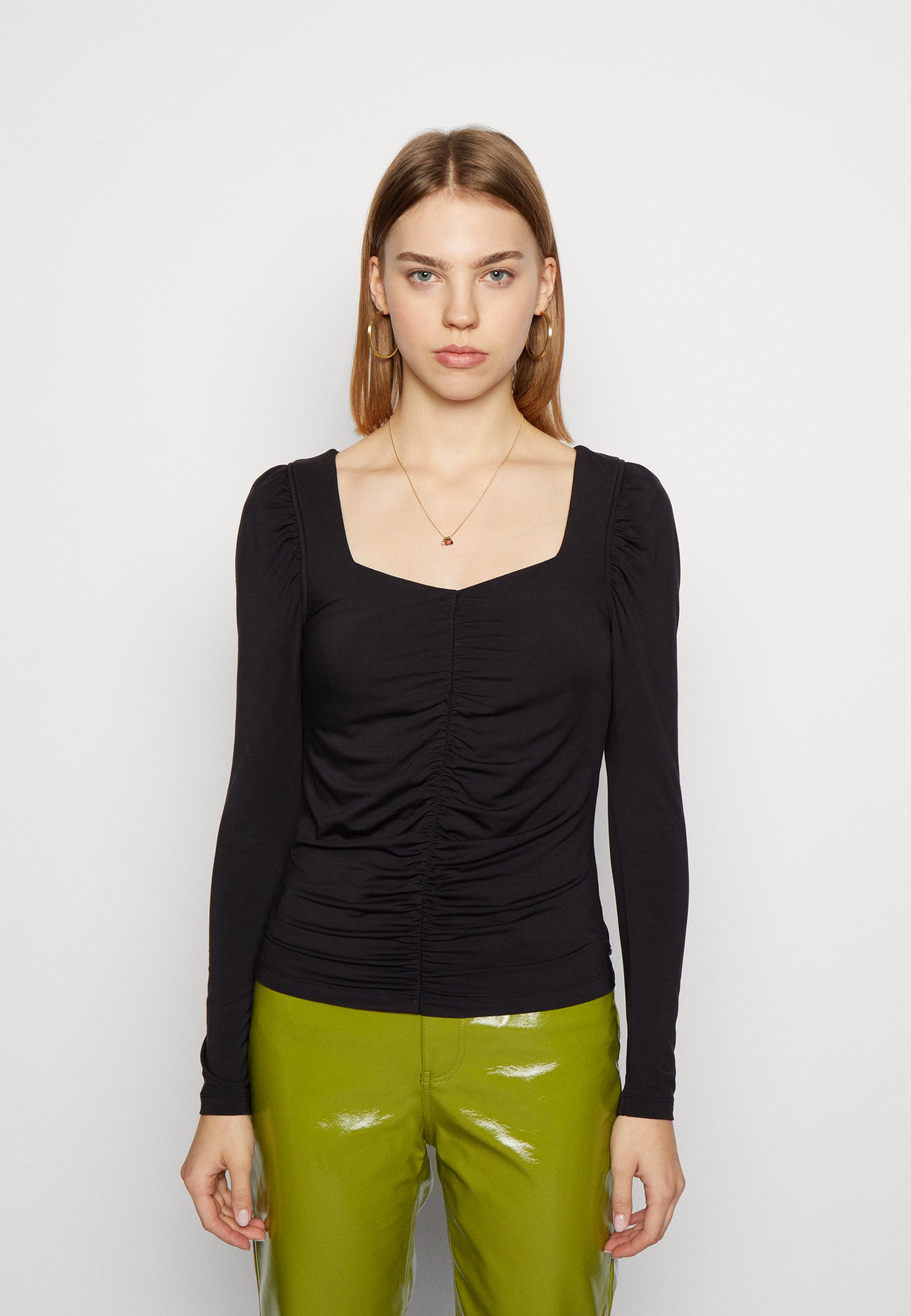 Scotch & Soda GATHERED FRONT LONG SLEEVED  - Long sleeved top - black/black