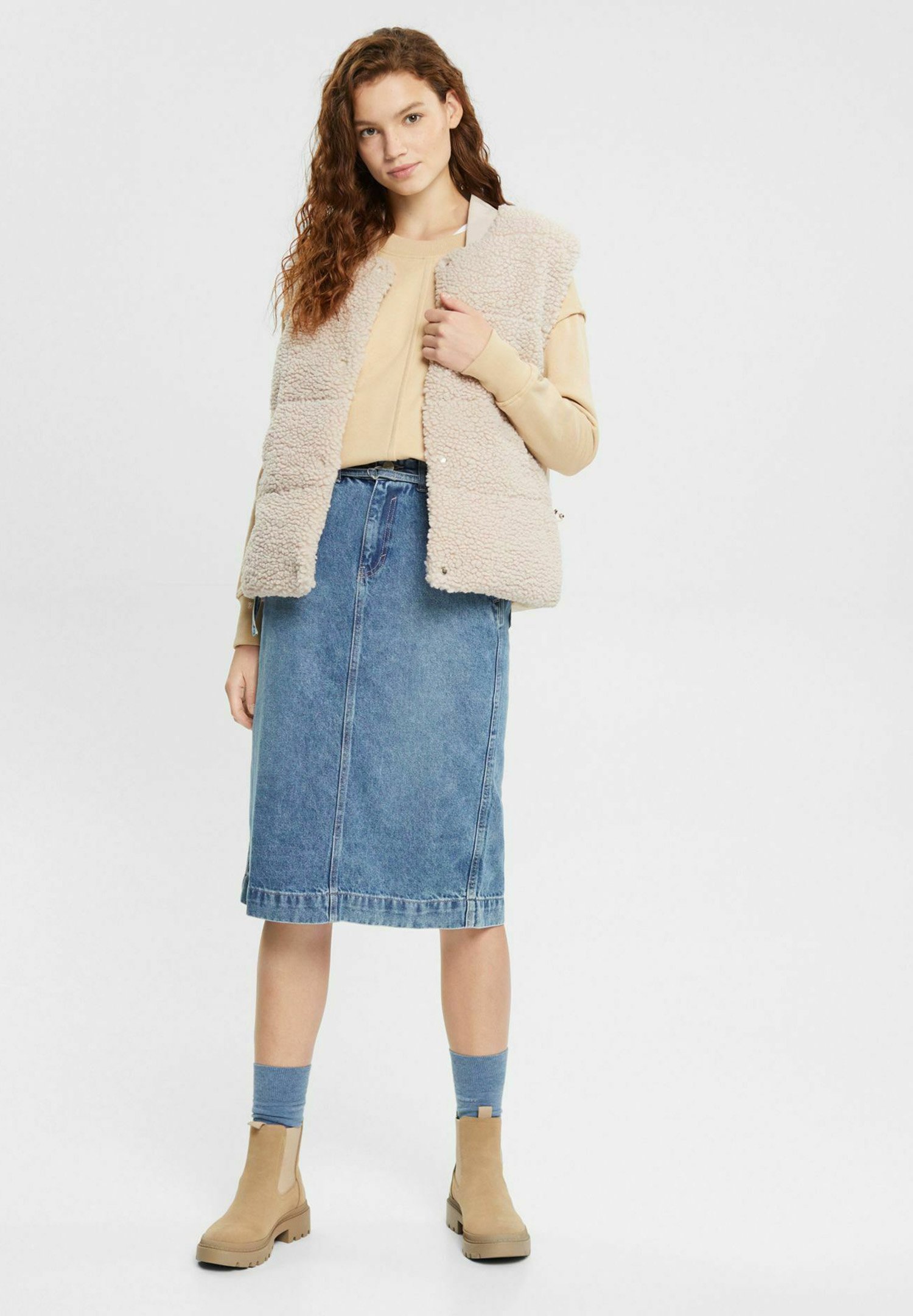 Esprit PAPERBAG - Pencil skirt - blue light wash/blue