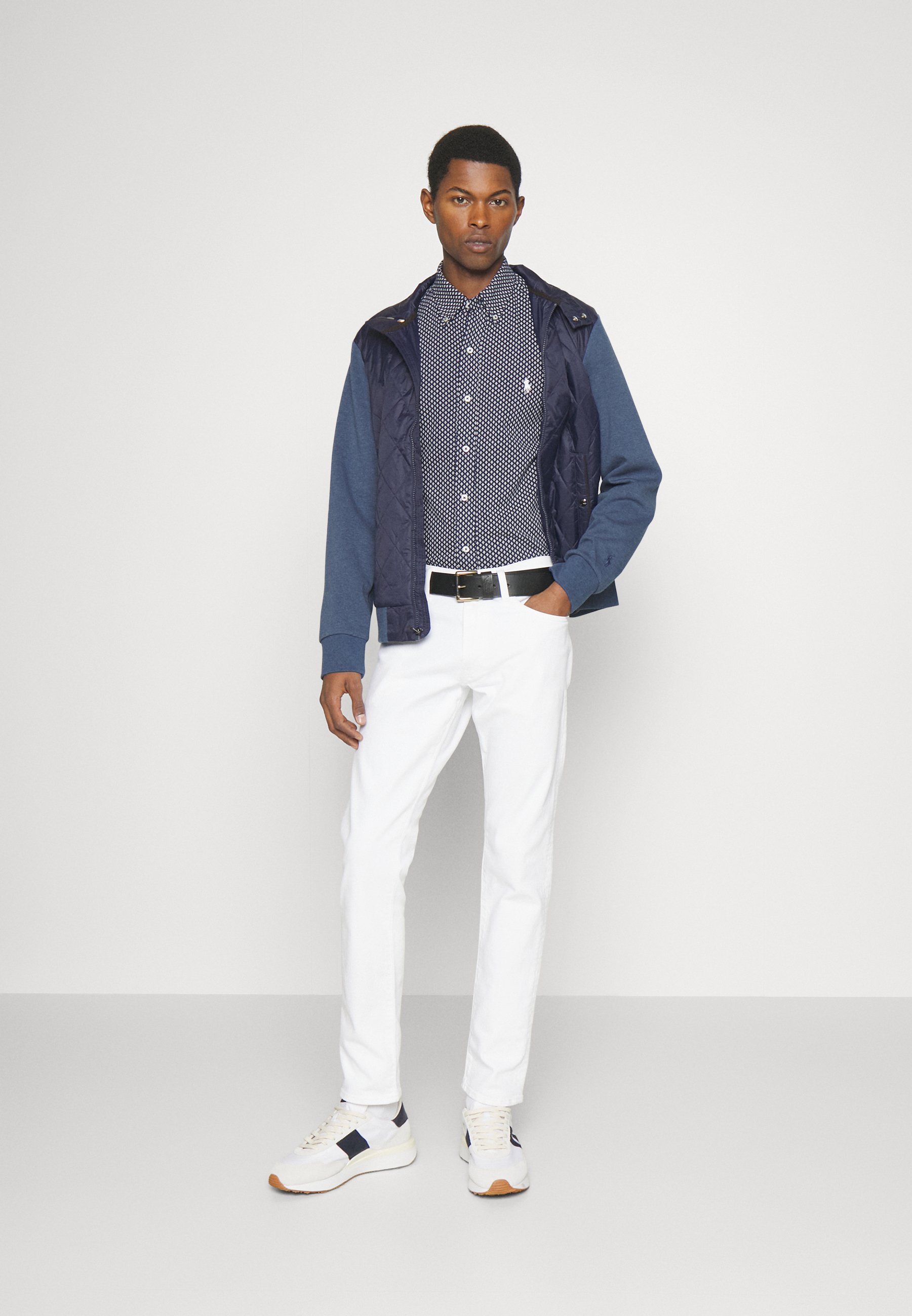 Polo Ralph Lauren QUILTED HYBRID JACKET - Zip-up sweatshirt - derby blue heather/newport navy/blue