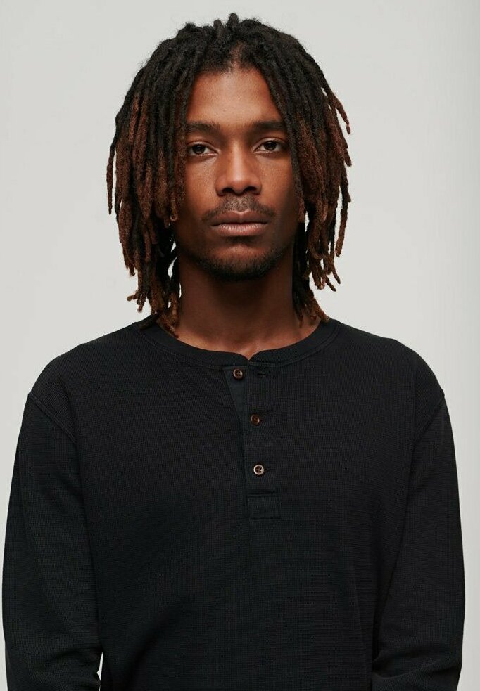 Superdry WAFFLE HENLEY - Long sleeved top - black