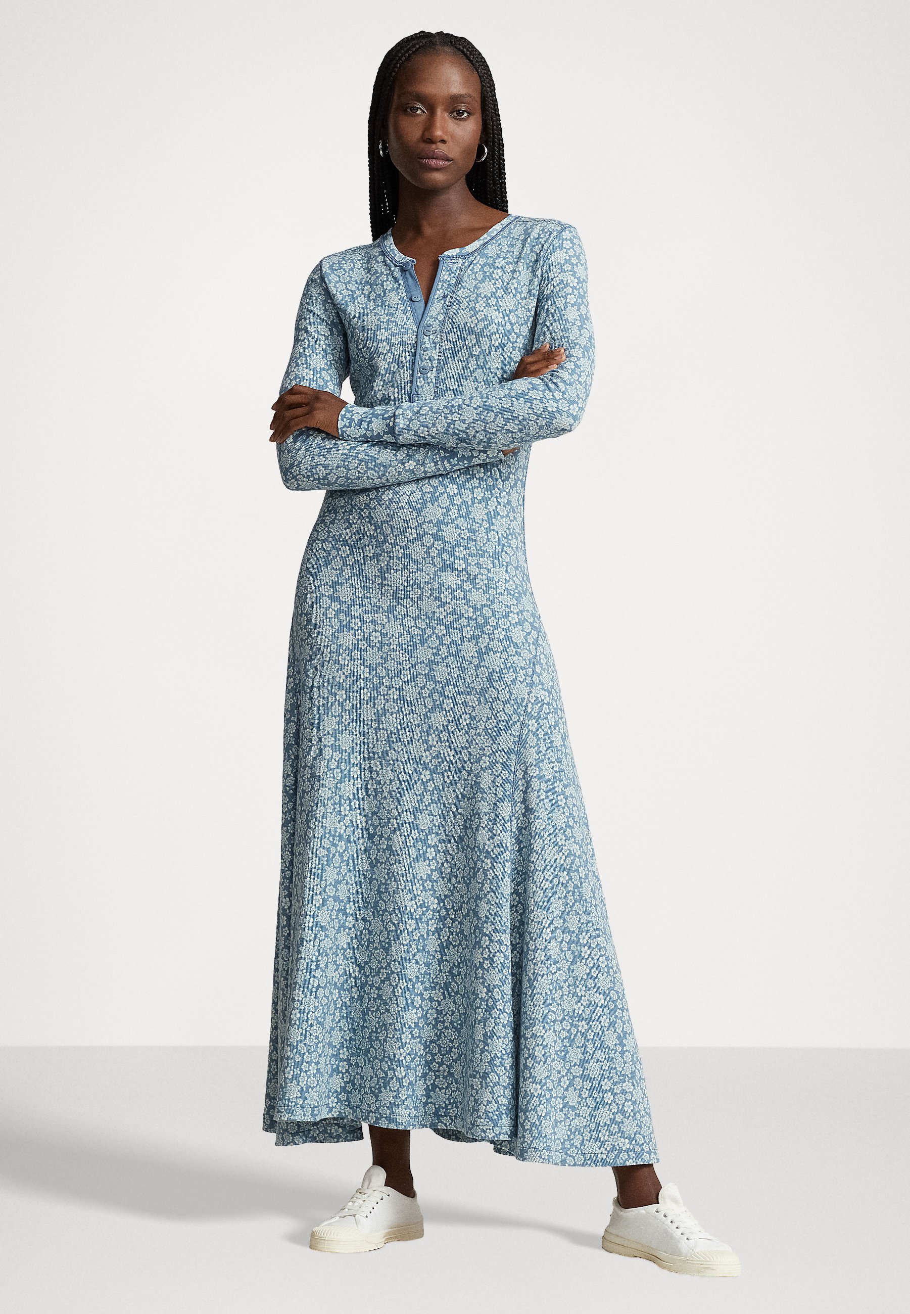 Polo Ralph Lauren LONG SLEEVE DAY DRESS - Day dress - navy floral/blue