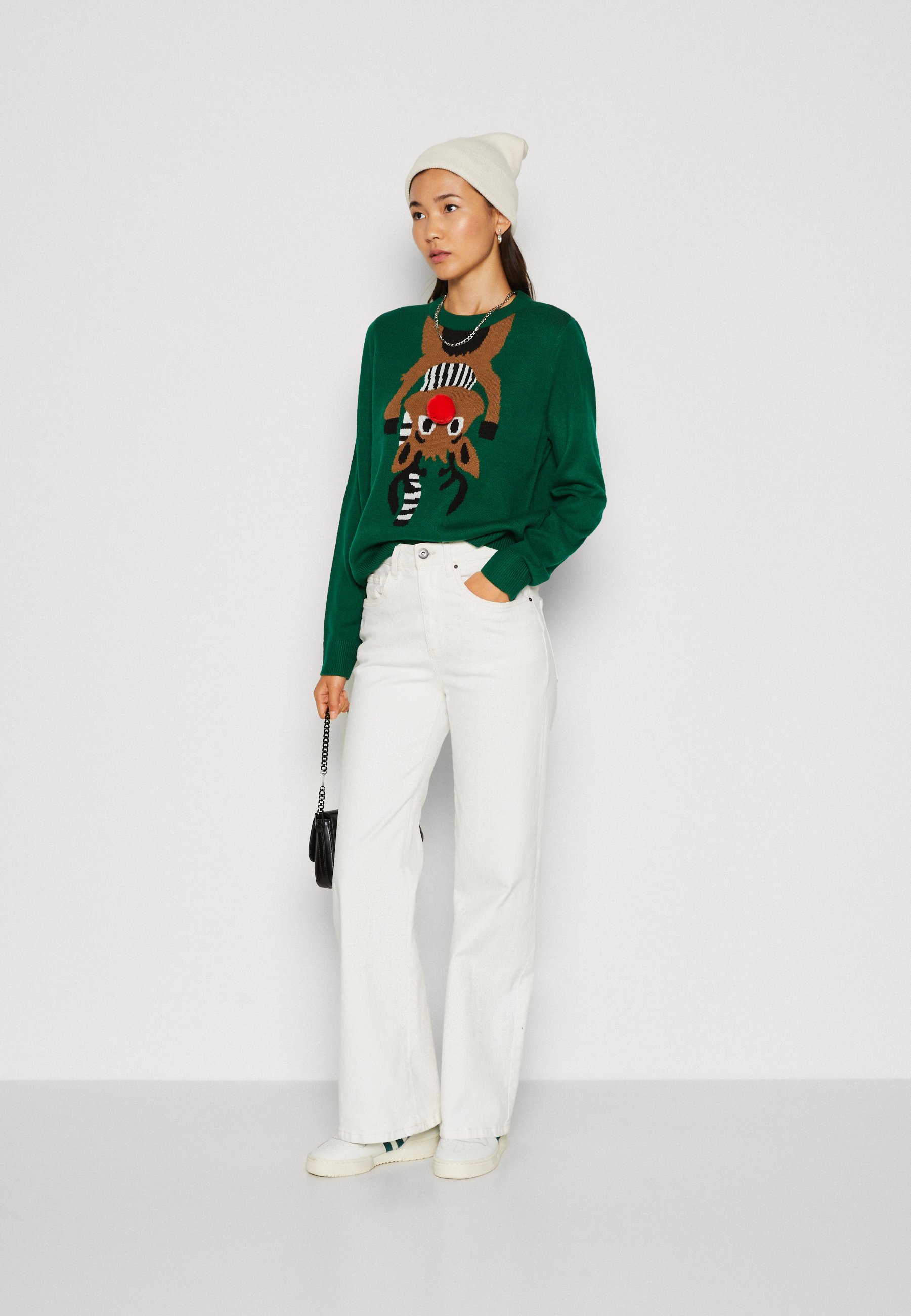 ONLY XMAS DEER O NECK BOX - Jumper - green jacket/poppy red/black/toasted coconut/green