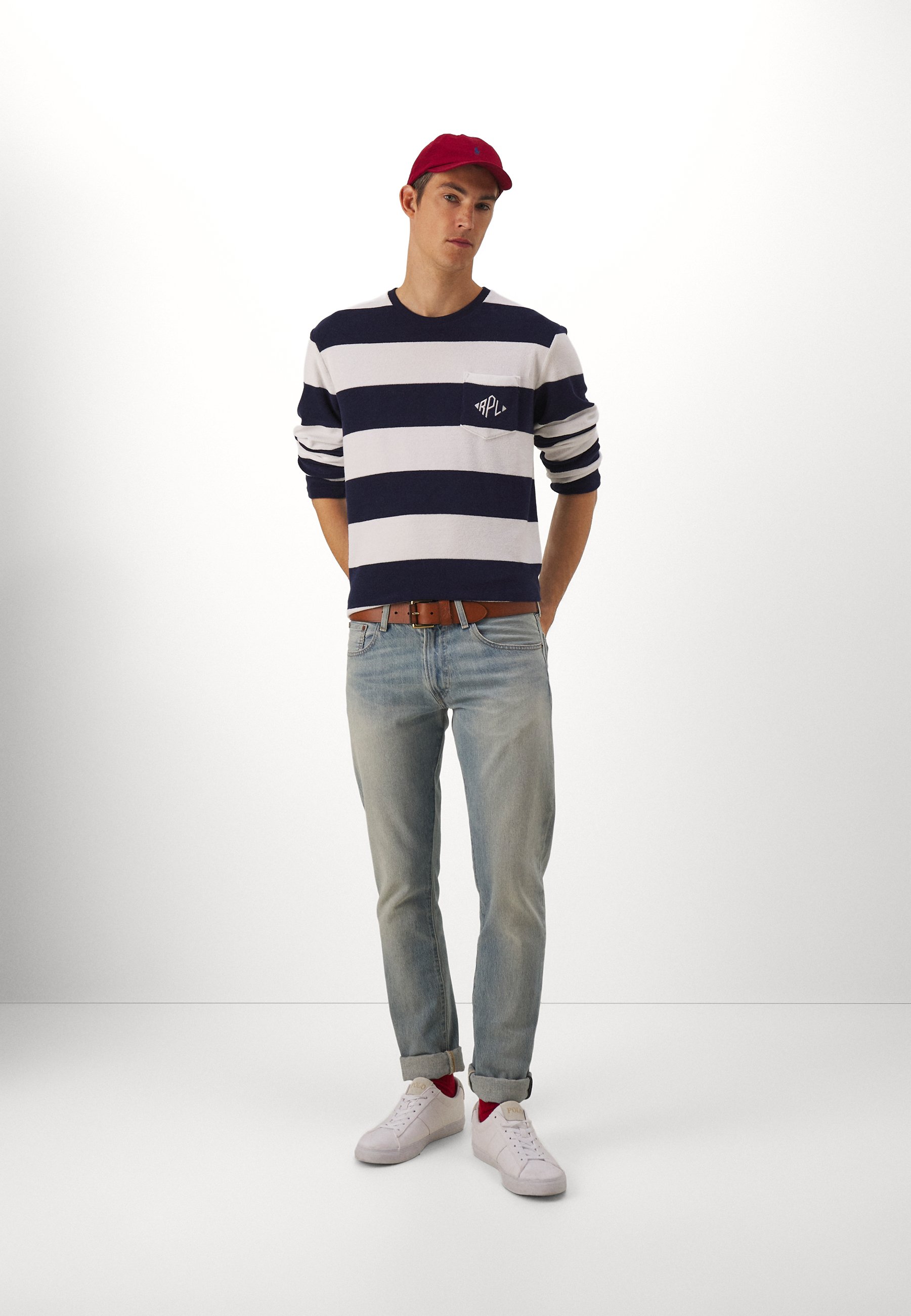 Polo Ralph Lauren LONG SLEEVE - Long sleeved top - newport navy/white/dark blue