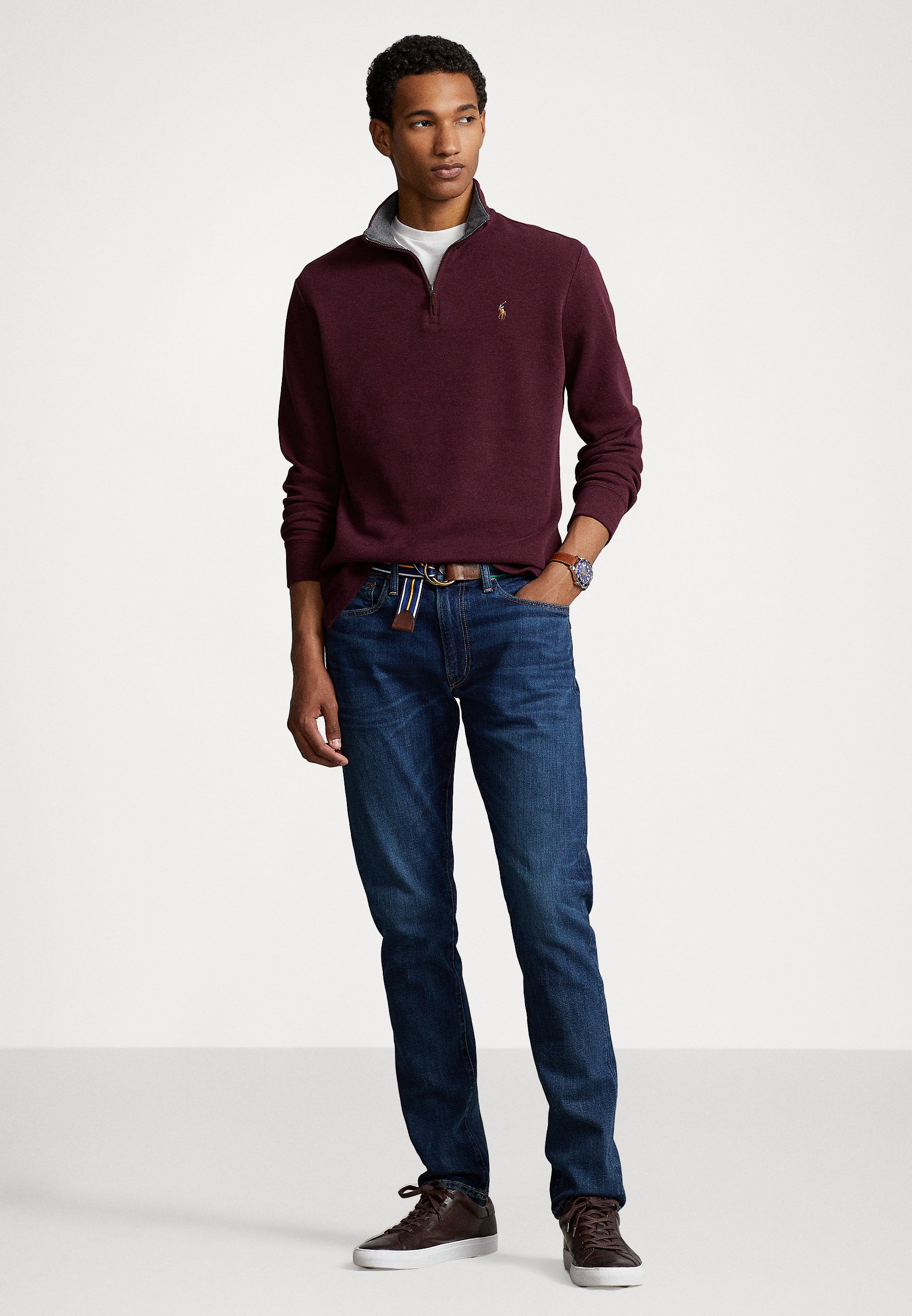 Polo Ralph Lauren LONG SLEEVE HALF ZIP - Jumper - aged wine htr/black