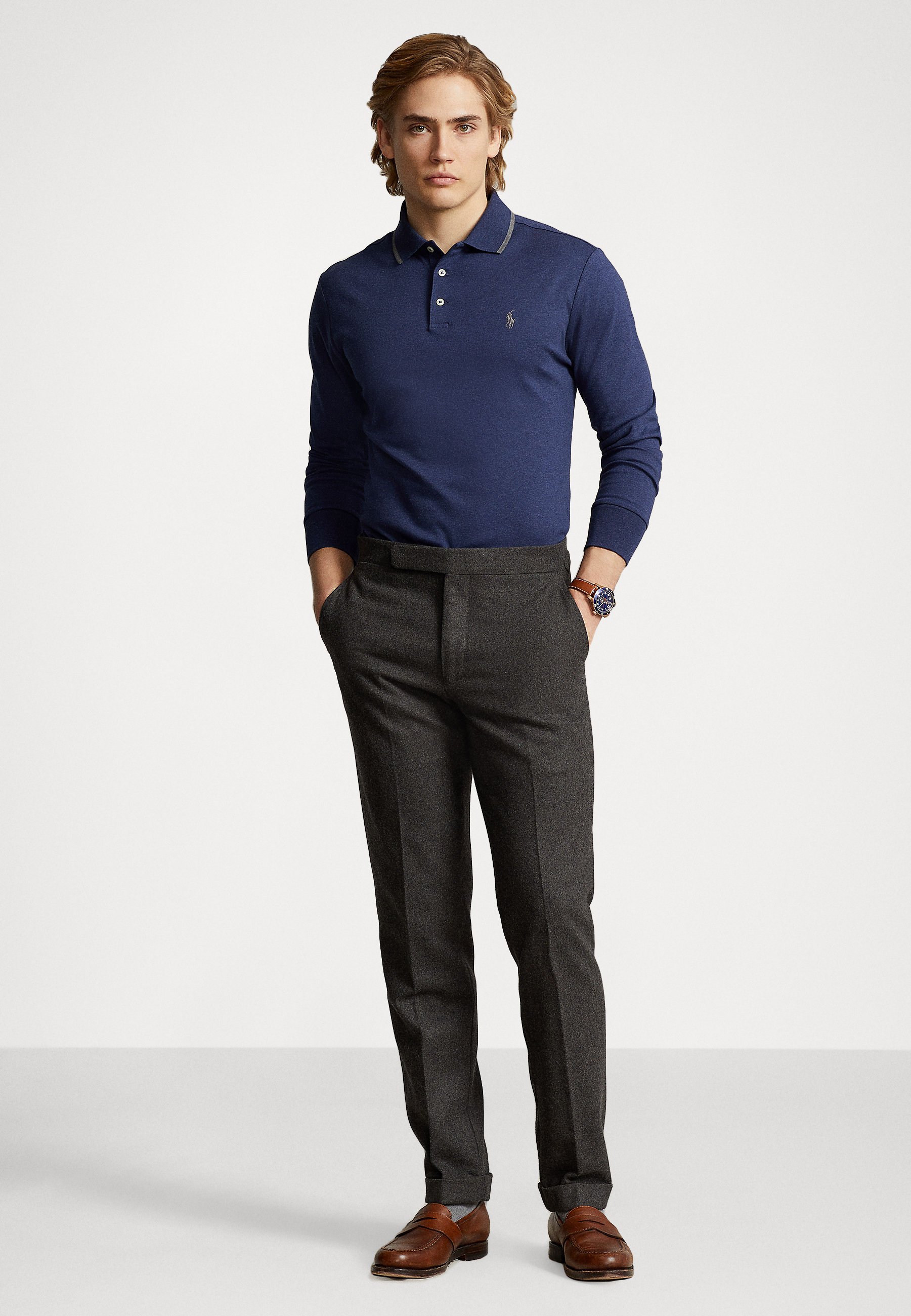 Polo Ralph Lauren LONG SLEEVE - Polo shirt - spring navy heather/dark blue