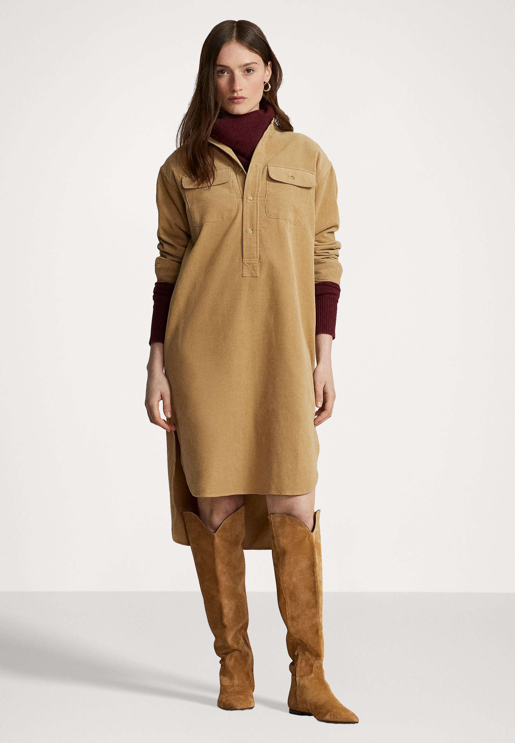 Polo Ralph Lauren LONG SLEEVE DAY DRESS - Shirt dress - sportsman khaki/beige