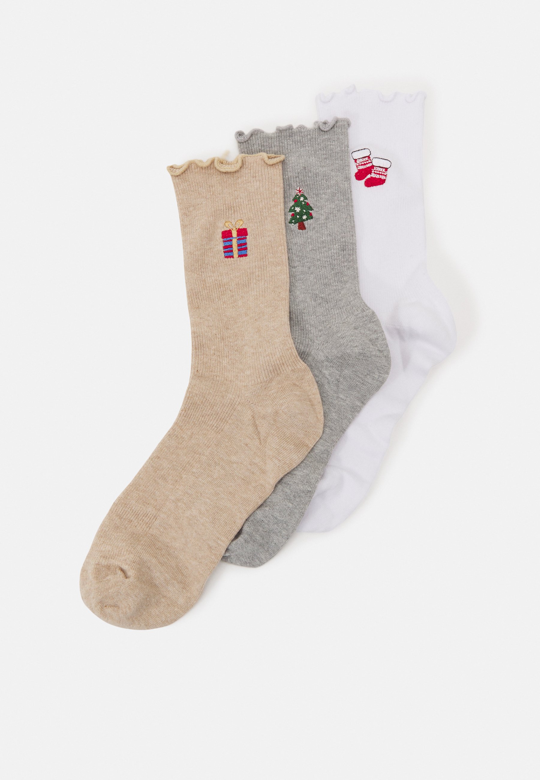 ONLY ONLCHRISTMAS FRILL SOCKS IN A BOX 3 PACK SET - Socks - white/multi-coloured