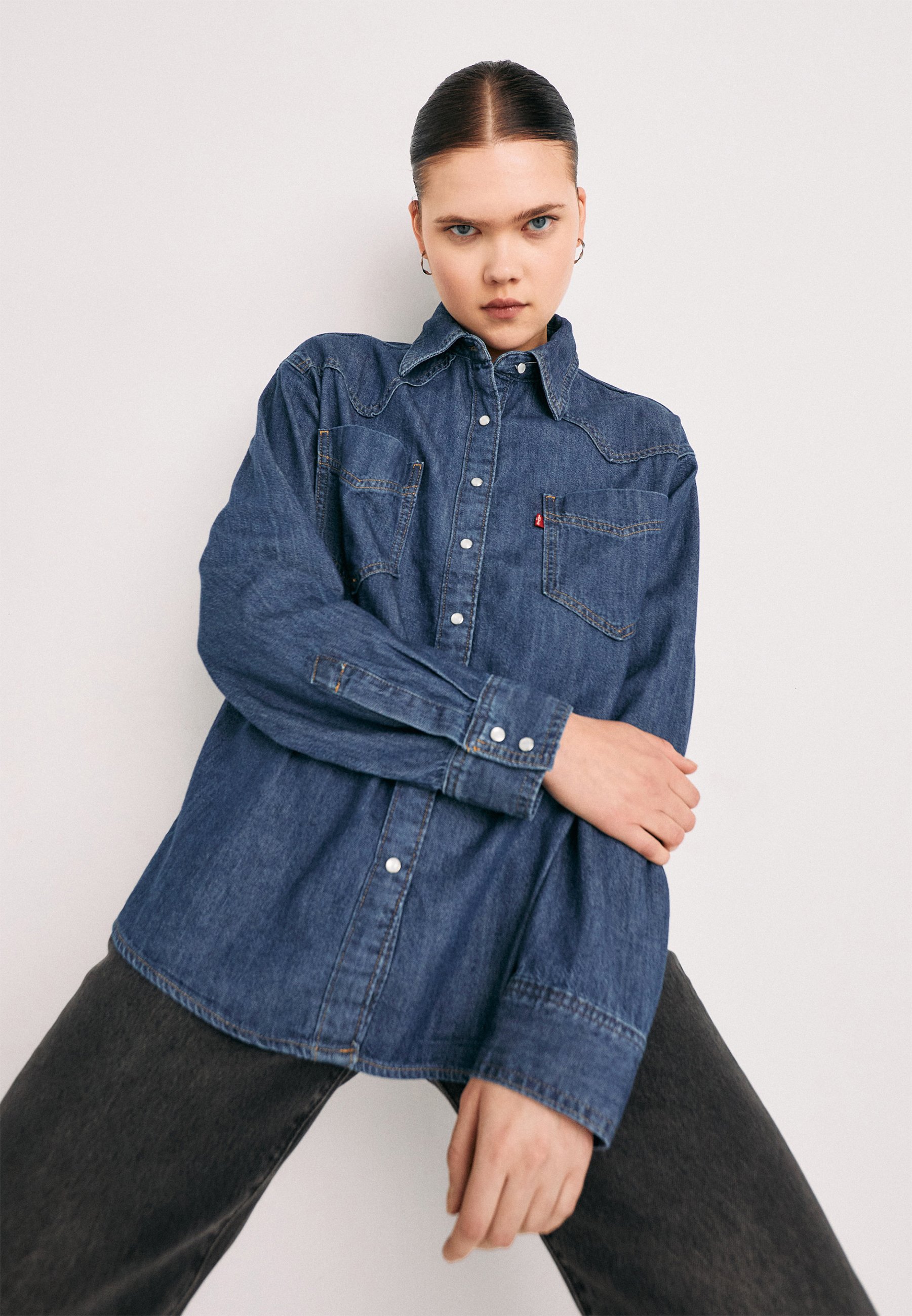 Levi's® DONOVAN WESTERN - Button-down blouse - dunkelblau/dark-blue denim