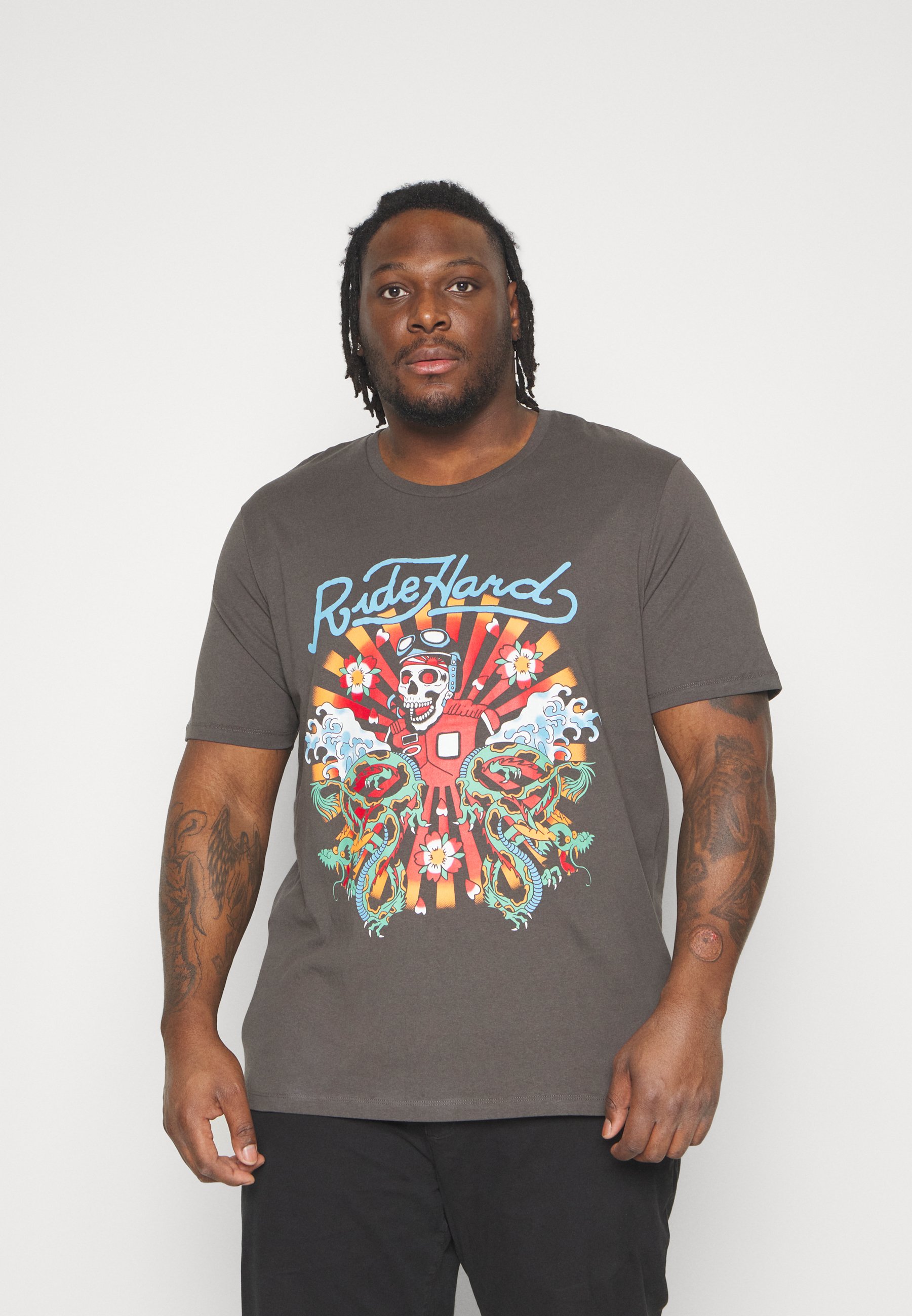 Jack &Jones JORRIDE TEE CREW NECK - Print T-shirt - raven/black