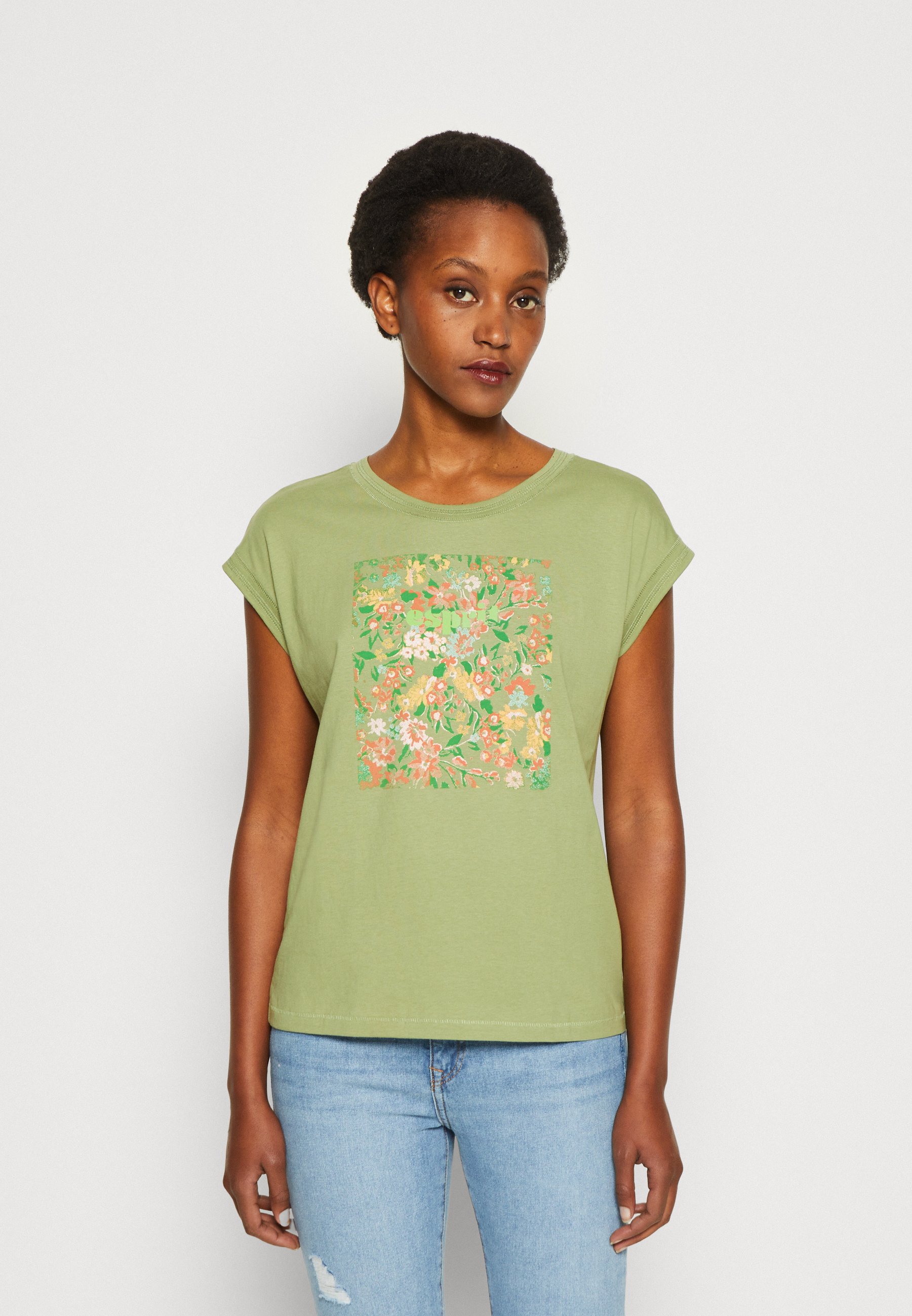 Esprit STITCH DETAIL - Print T-shirt - pistachio green/green