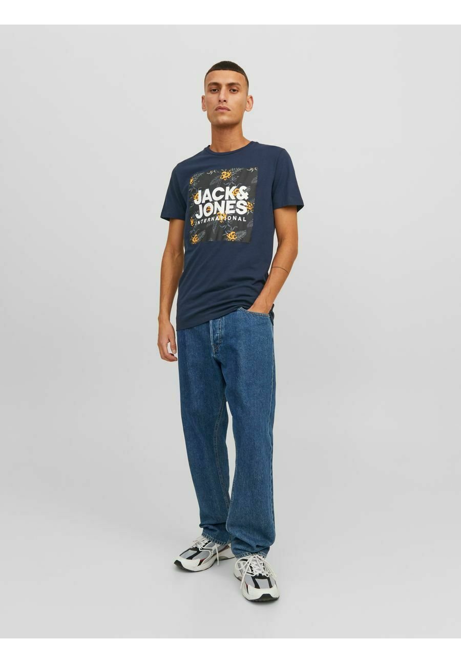 Jack &Jones LOKY  SS CREW NECK - Print T-shirt - navy blazer/dark blue