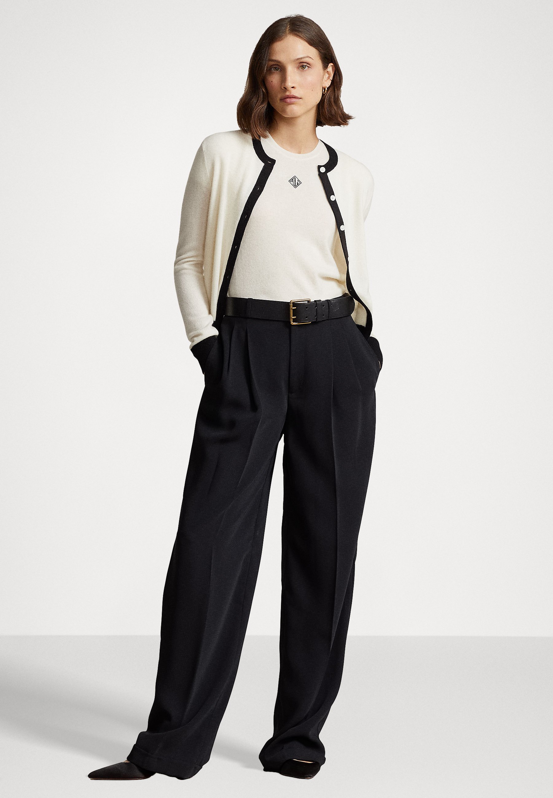 Polo Ralph Lauren LONG SLEEVE CARDIGAN - Cardigan - cream/black/off-white