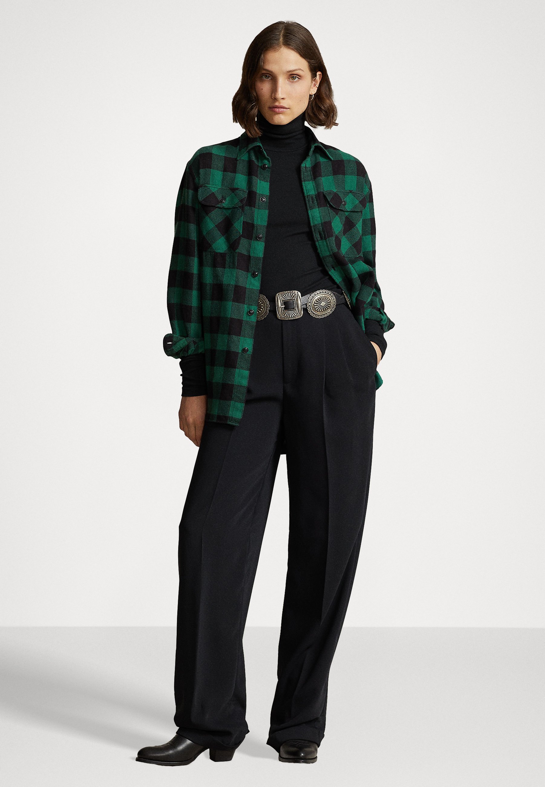 Polo Ralph Lauren LONG SLEEVE BUTTON FRONT SHIRT - Button-down blouse - green/black/green