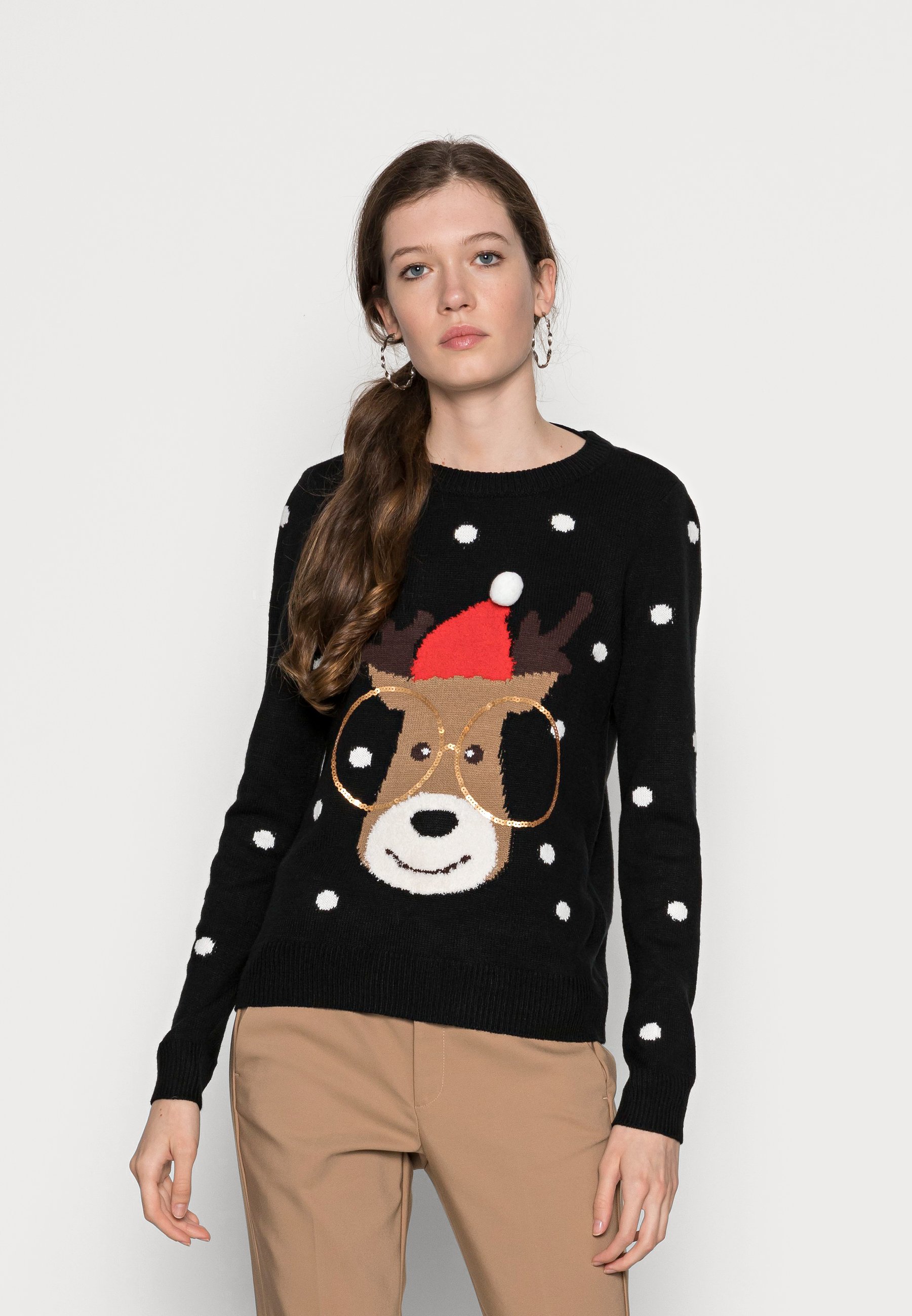 Vero Moda VMTINSEL O-NECK XMAS - Jumper - black/snow white/sepia tint/chocolate plum/chinese red/gold/black