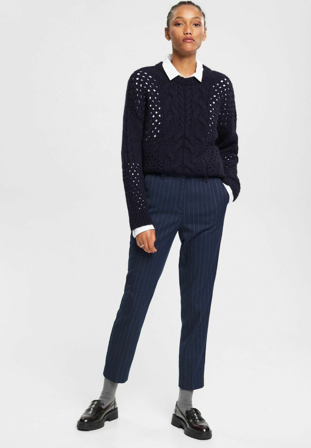 Esprit VERKÜRZTE - Trousers - navy/mottled dark blue