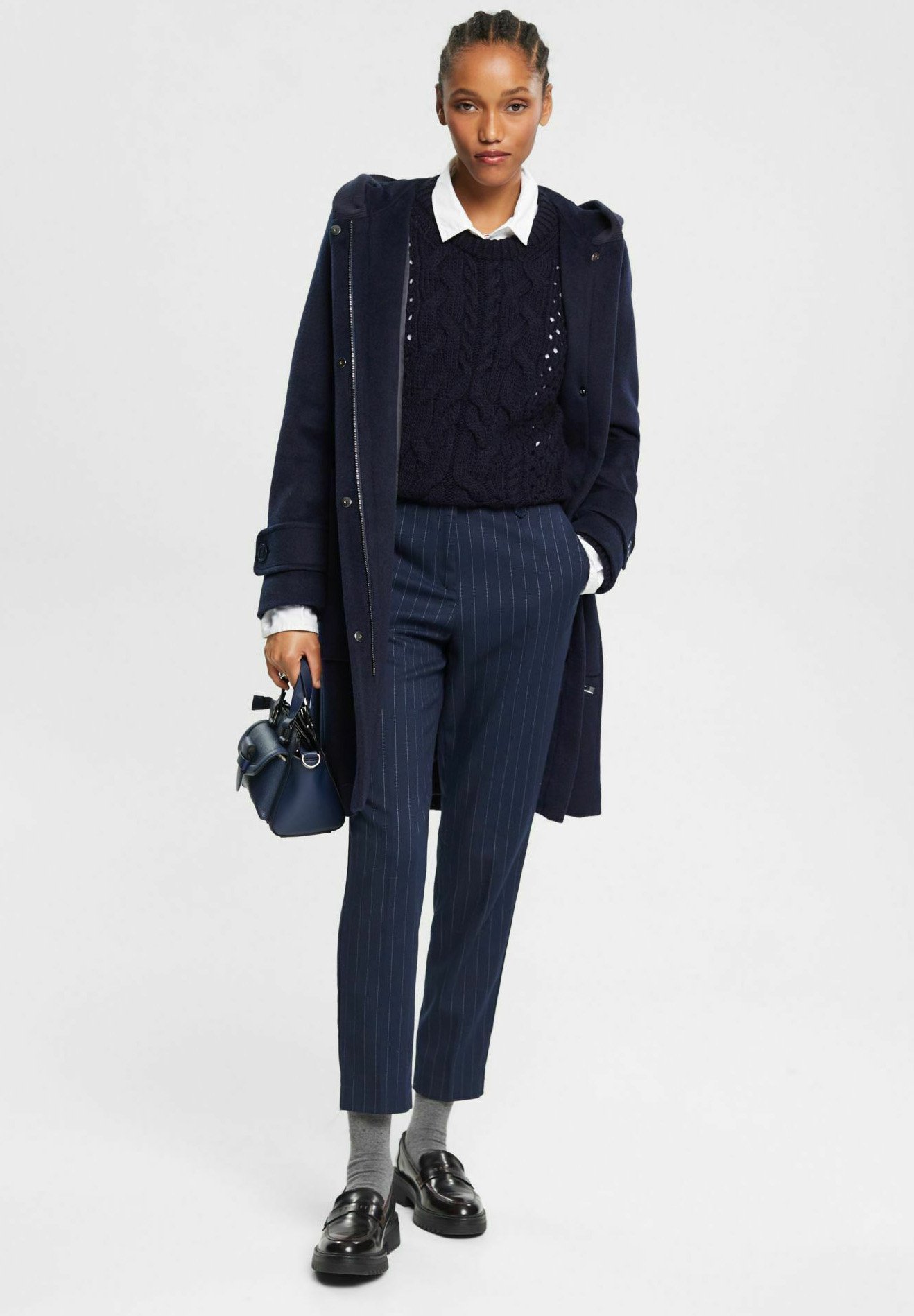 Esprit VERKÜRZTE - Trousers - navy/mottled dark blue