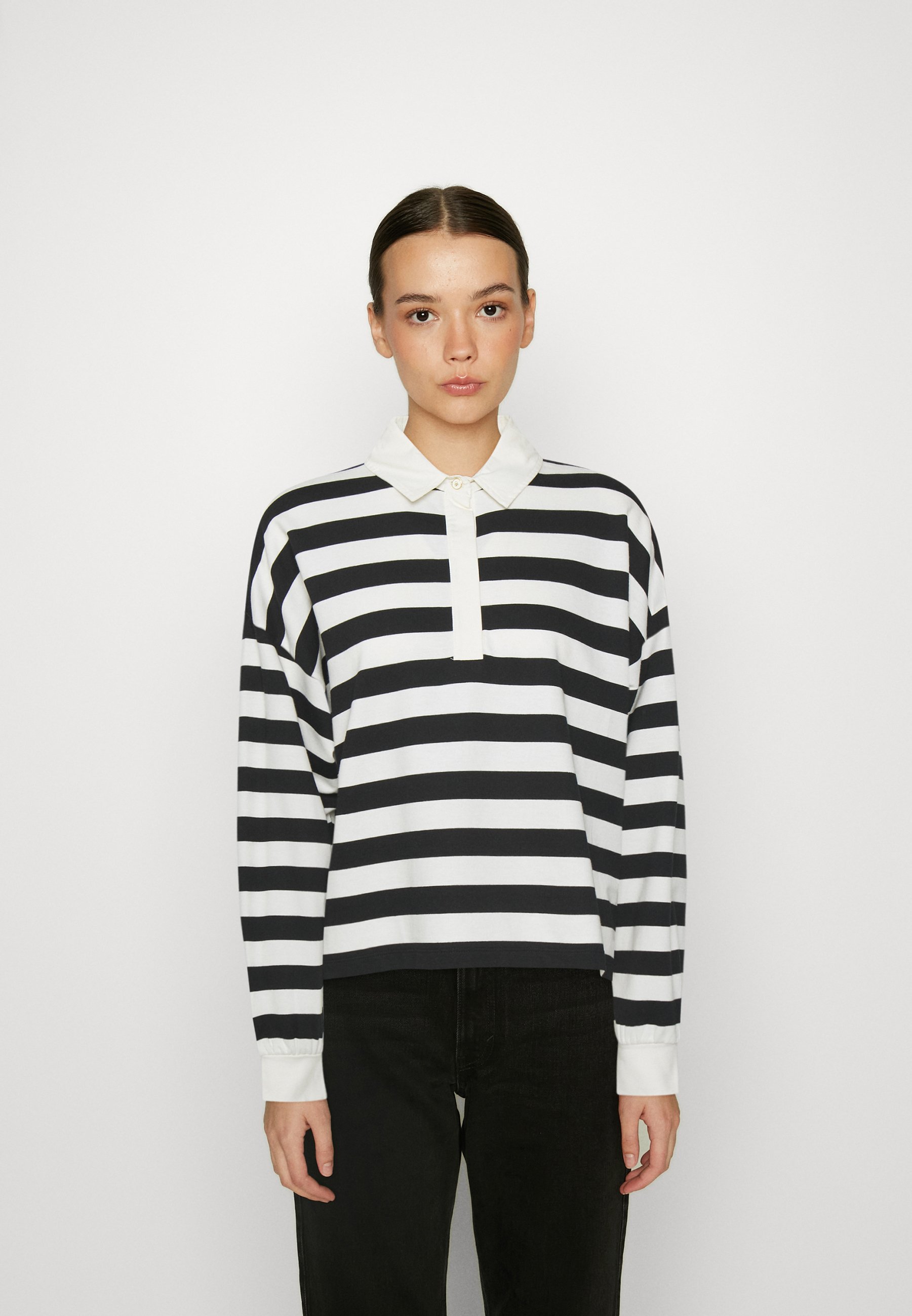 Scotch & Soda MIXED BASEBALL LONG SLEEVE - Polo shirt - pristine/black onyx/white