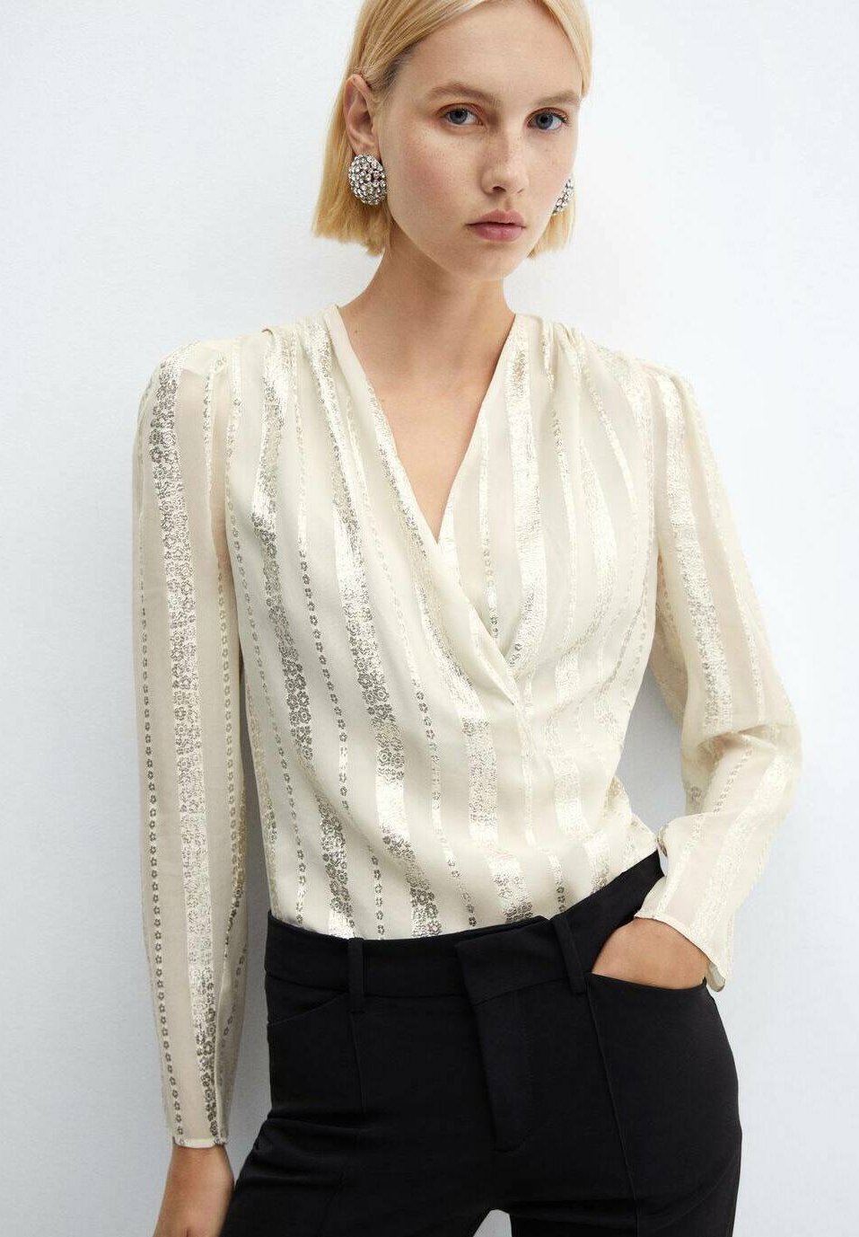 Mango AMALIA - Long sleeved top - ecru/off-white