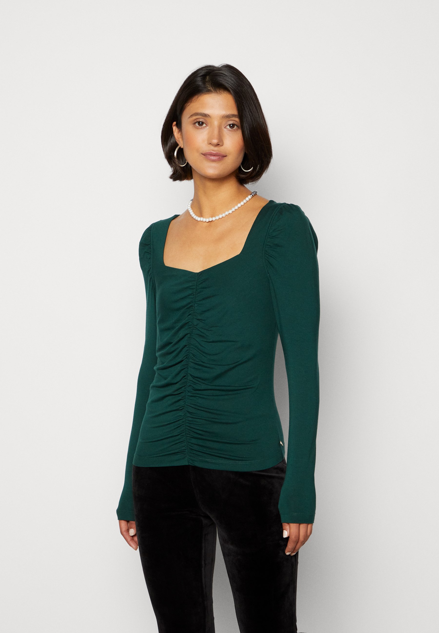 Scotch & Soda GATHERED FRONT LONG SLEEVED  - Long sleeved top - blue spruce/dark green