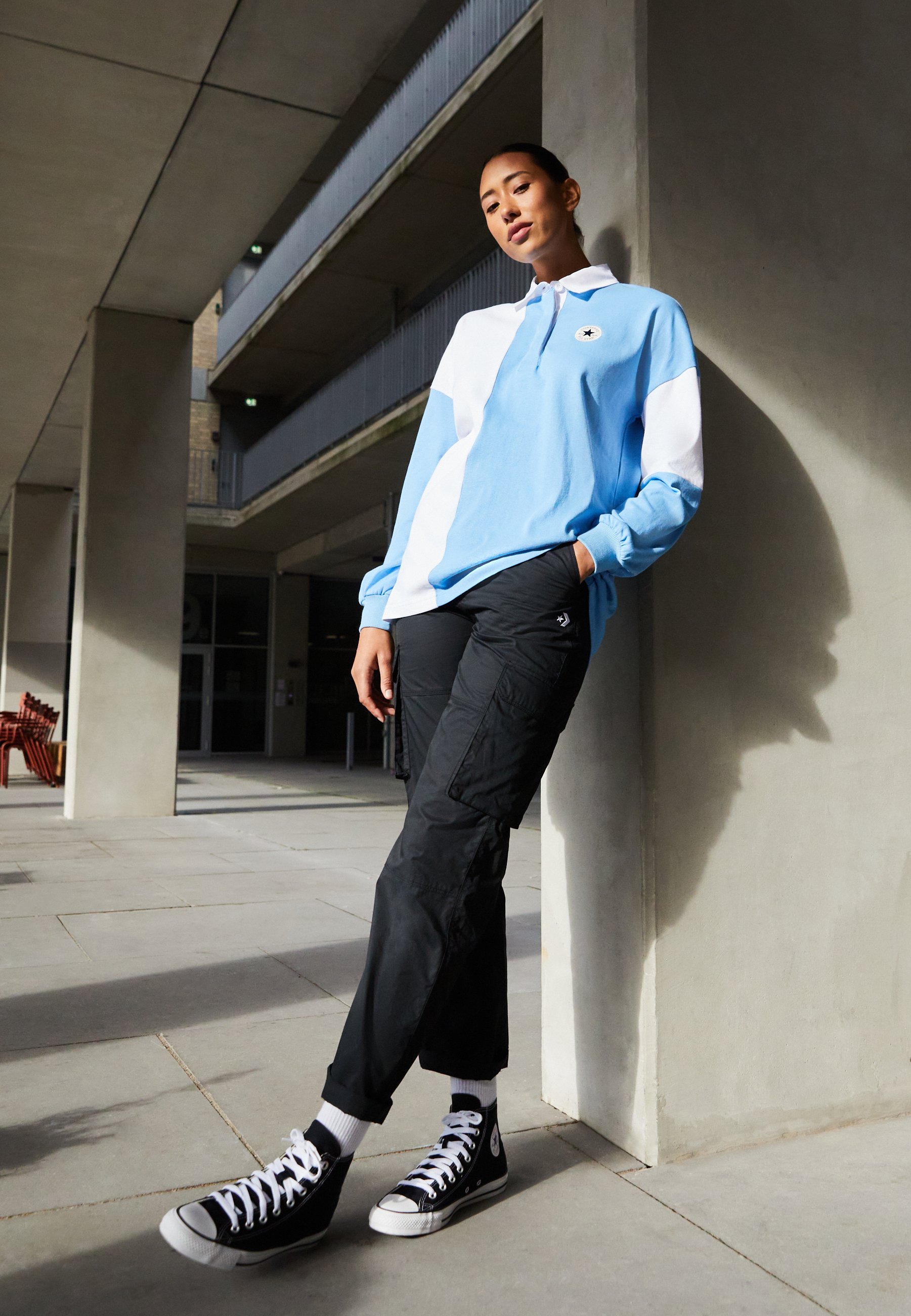 Converse RETRO RUGBY SHIRT - Long sleeved top - light blue