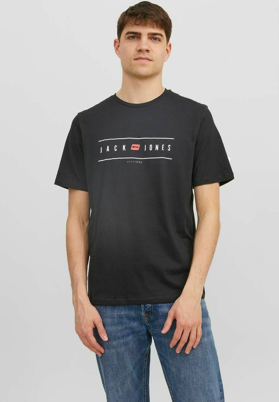 Jack &Jones ELLIOT LOGO CREW NECK - Print T-shirt - black/mottled black