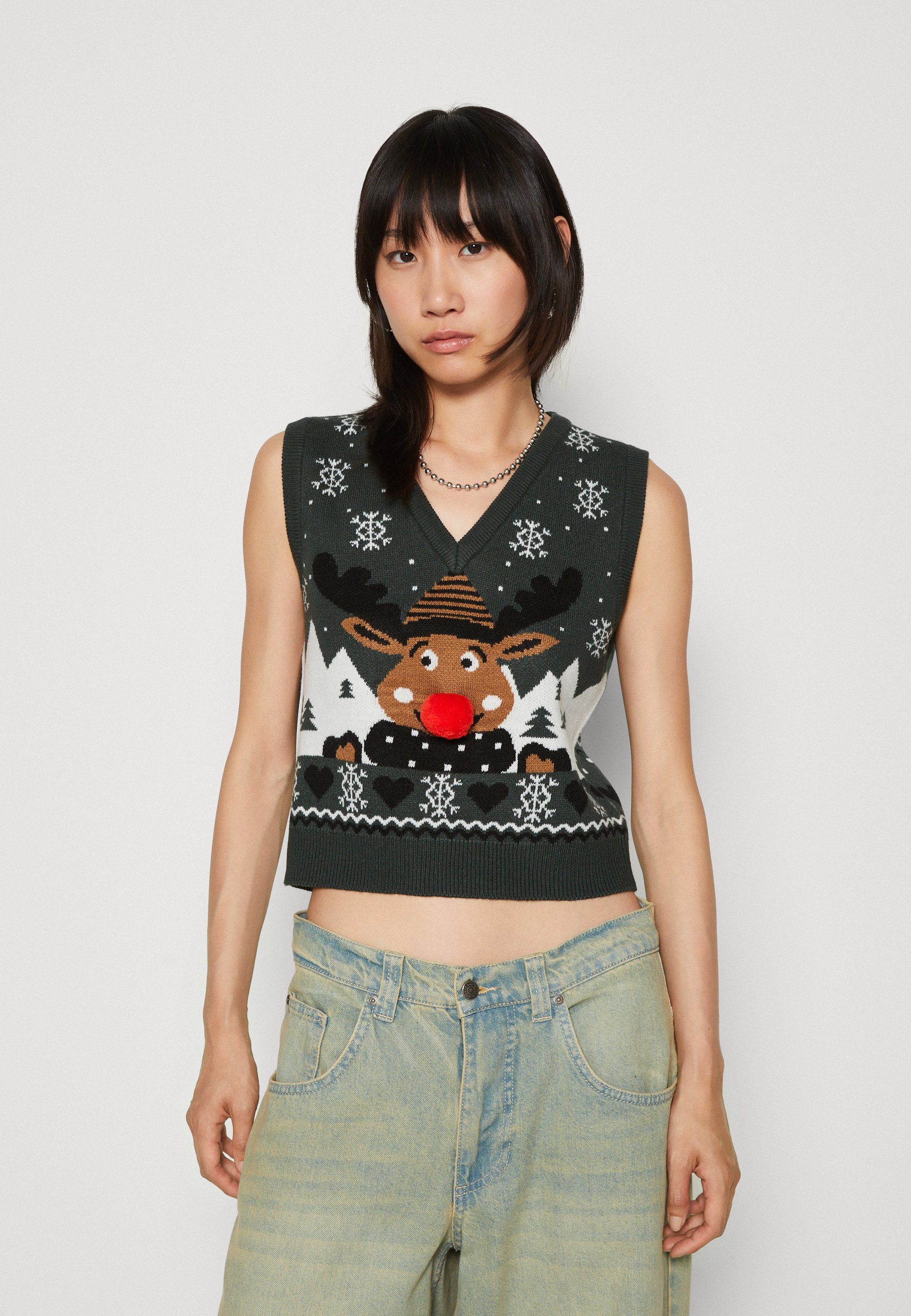 ONLY ONLXMAS HEART V NECK VEST - Jumper - green gables/dark green