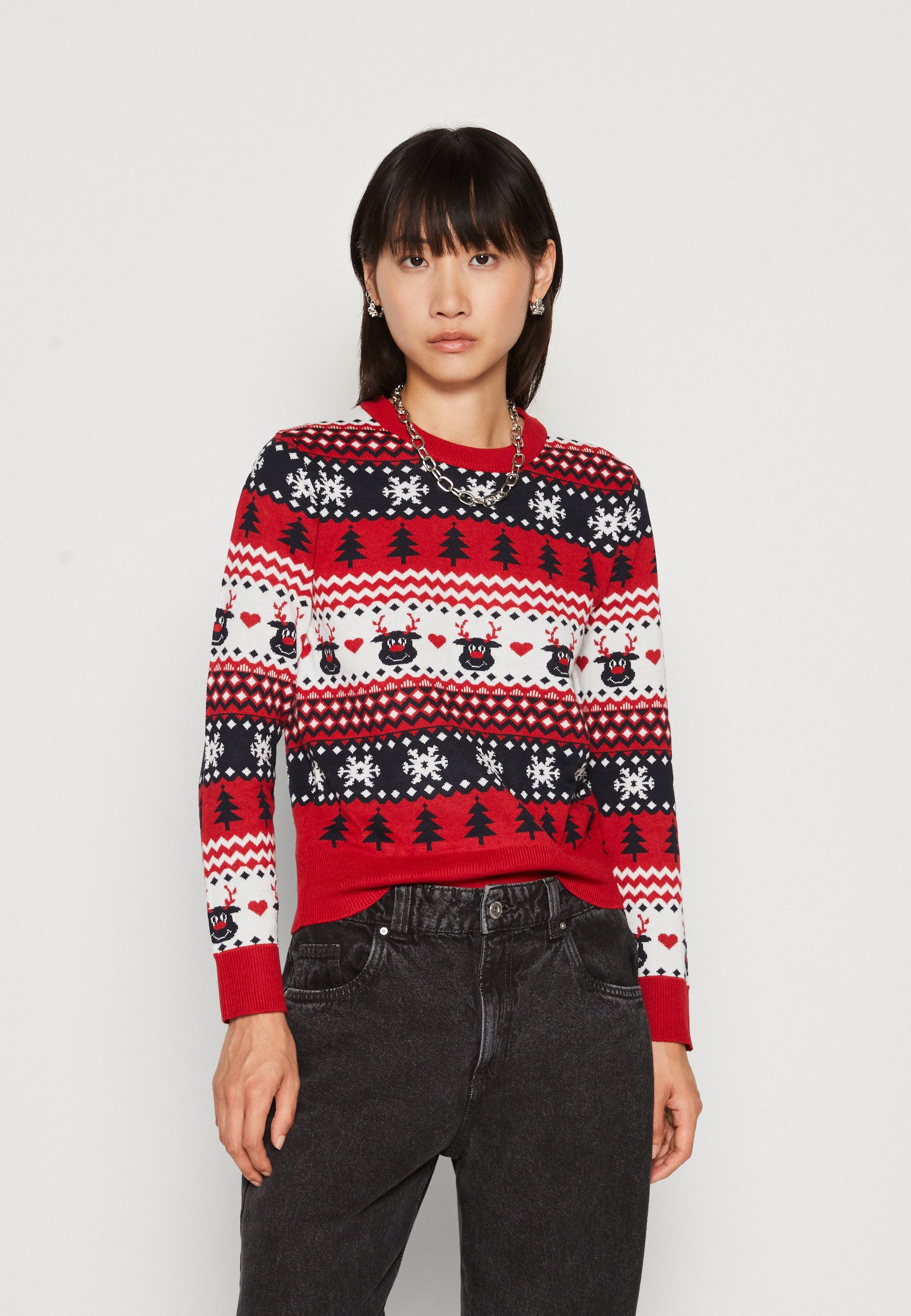 ONLY ONLXMAS REINDEER O NECK BOX - Jumper - chili pepper/night sky/red