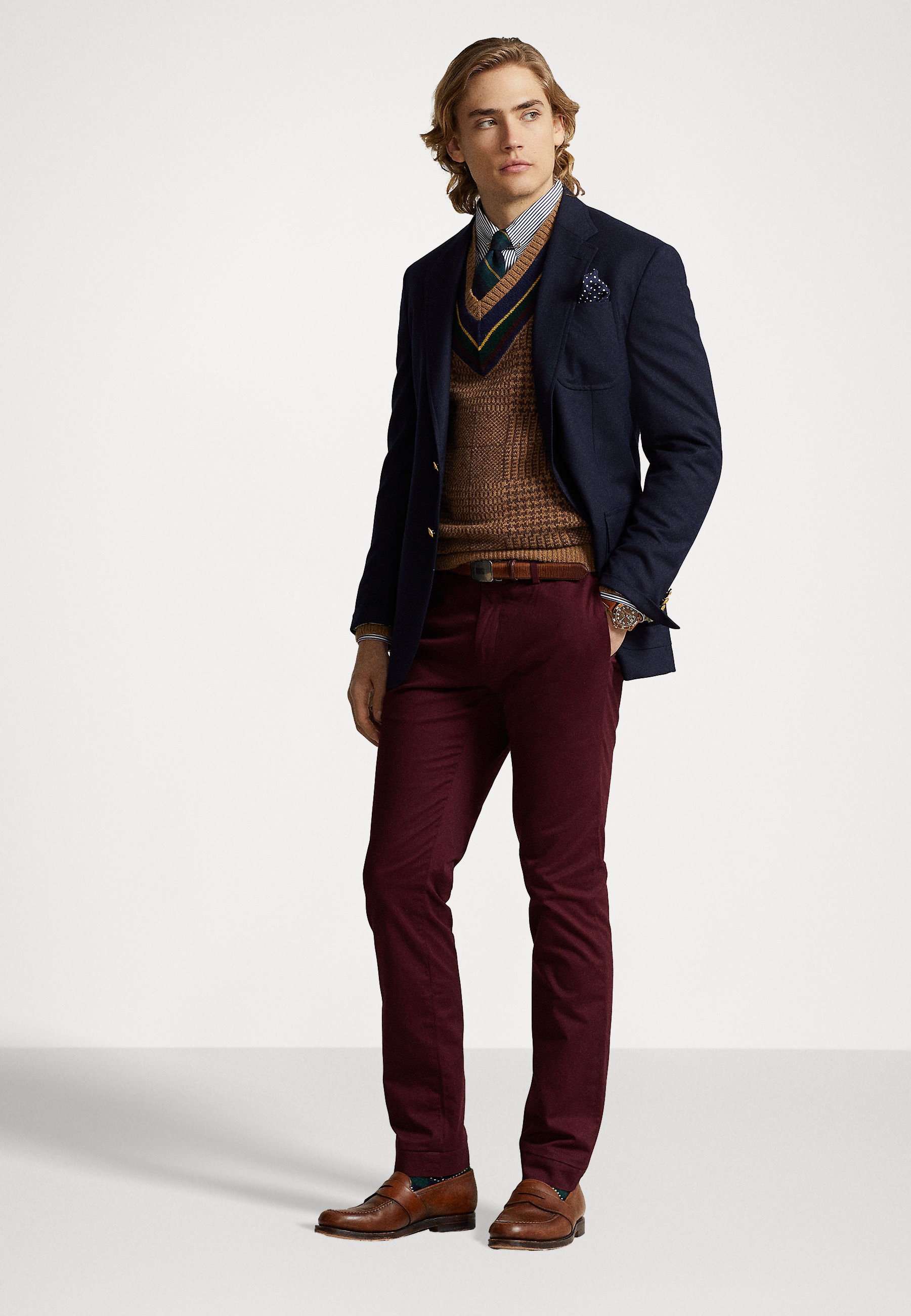 Polo Ralph Lauren FLAT PANT - Chinos - bordeaux/mottled bordeaux