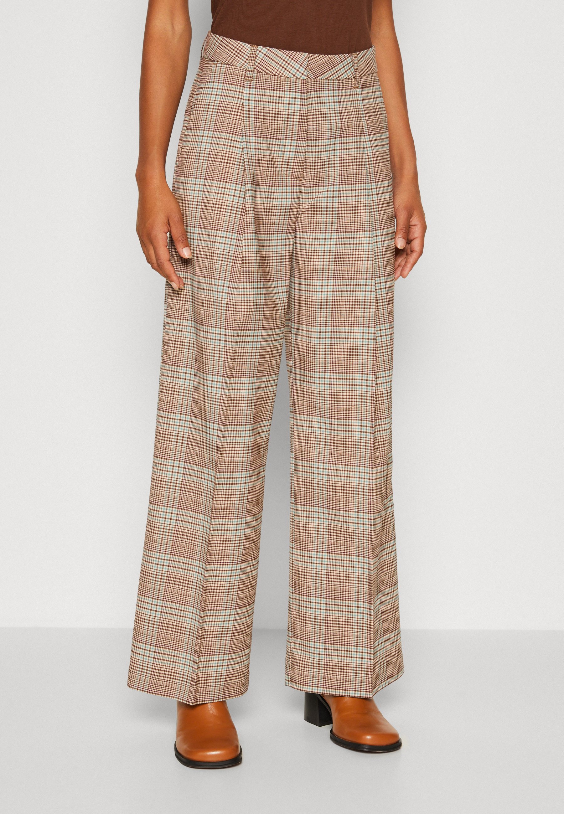 Scotch & Soda ROSE PLEATED HIGH RISE WIDE LEG CHECK PANT - Trousers - multi coloured/multi-coloured