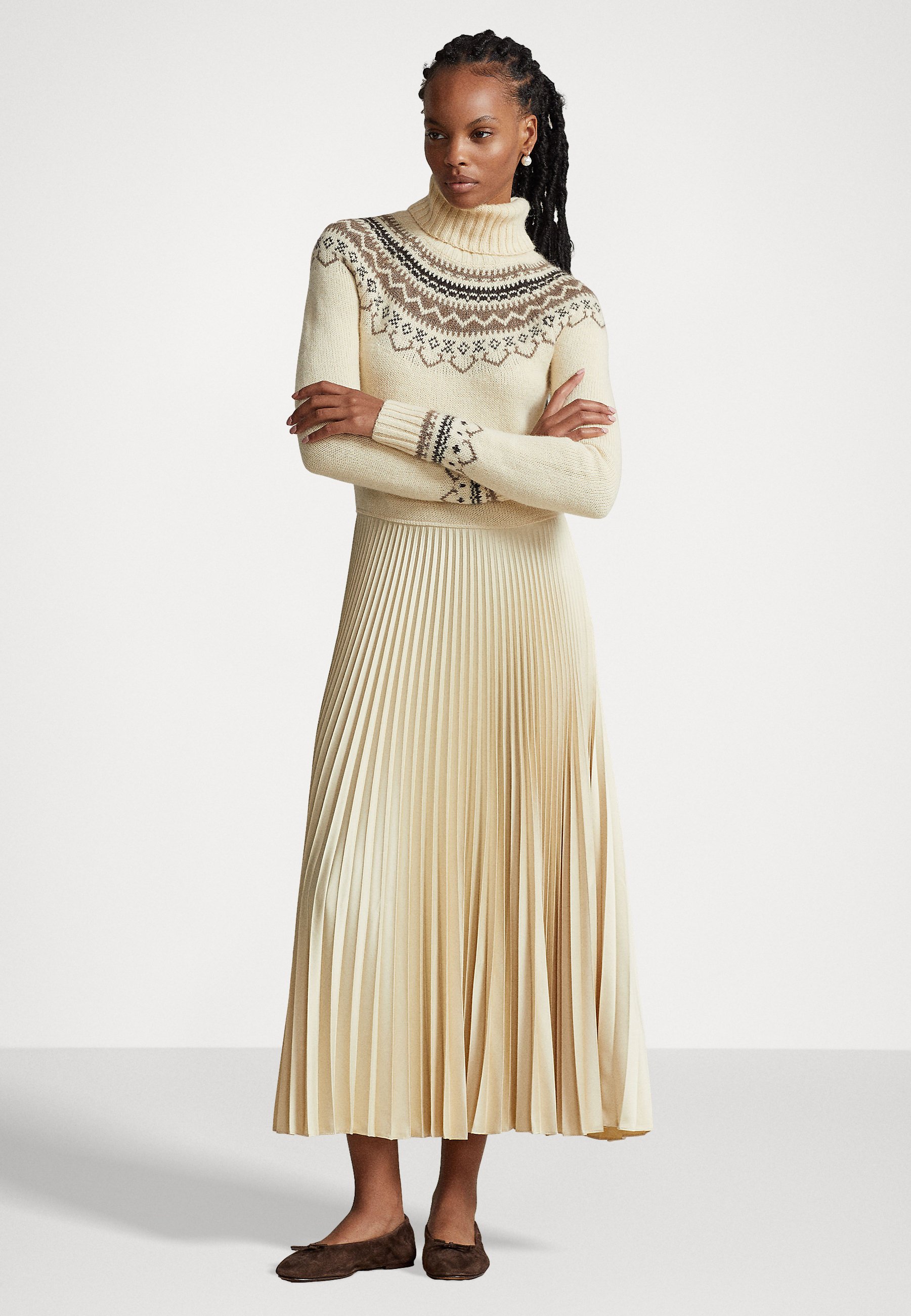 Polo Ralph Lauren BLUEN LONG SLEEVE DAY DRESS - Jumper dress - cream multi pattern/off-white