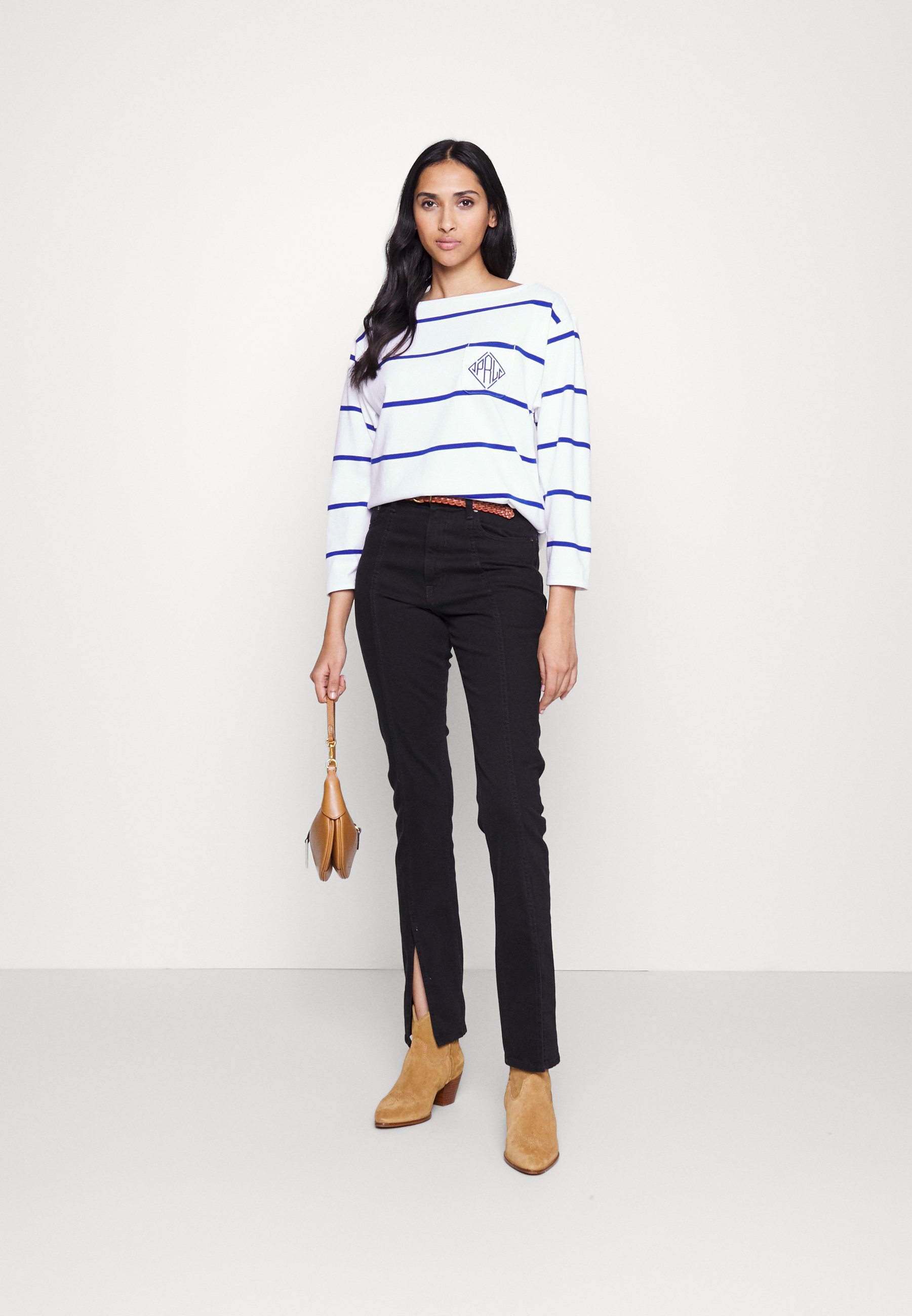 Polo Ralph Lauren LONG SLEEVE TSHIRT - Long sleeved top - white/brilliant sapphire/blue