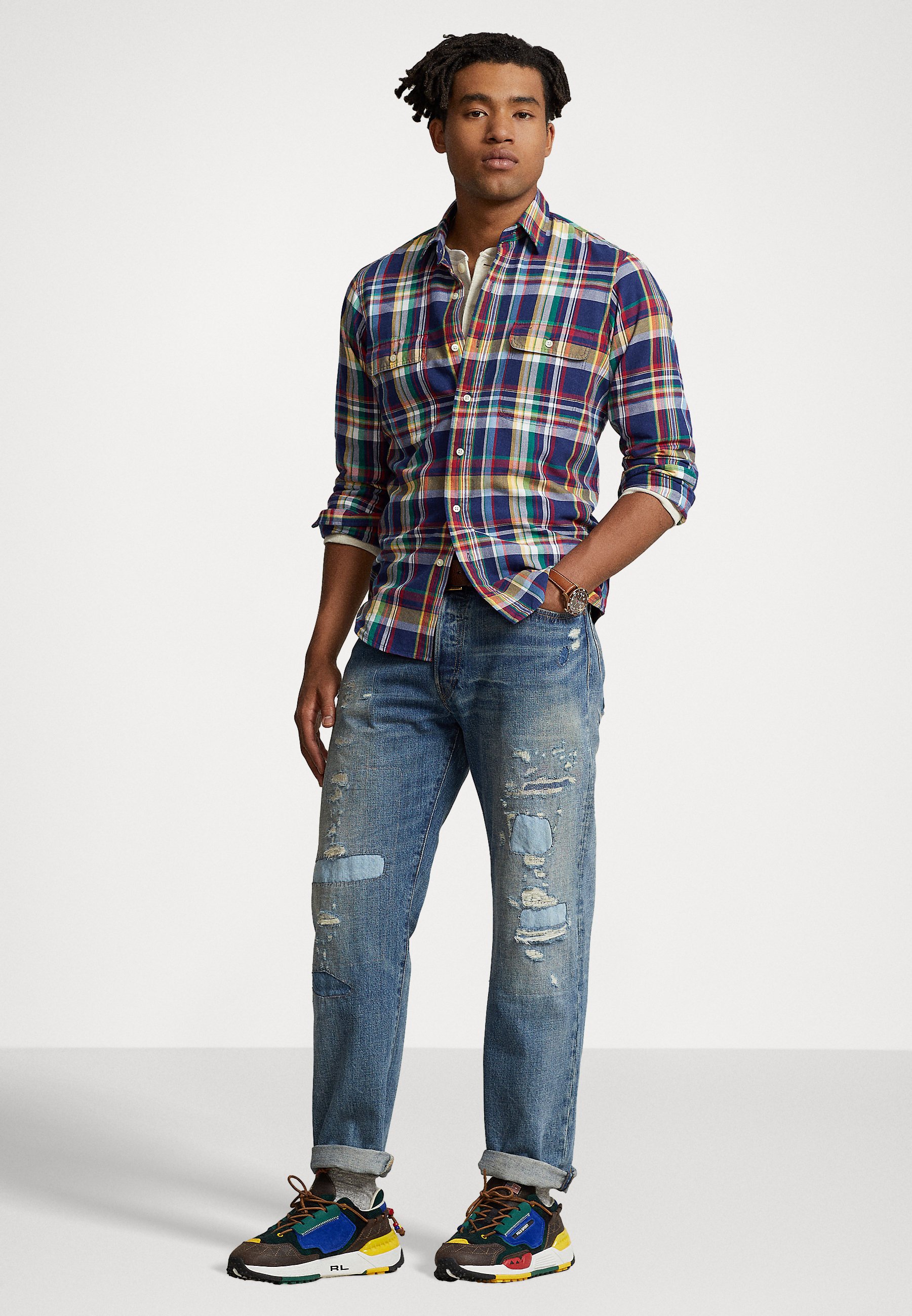 Polo Ralph Lauren LONG SLEEVE SPORT SHIRT - Shirt - navy/yellow multi/multi-coloured