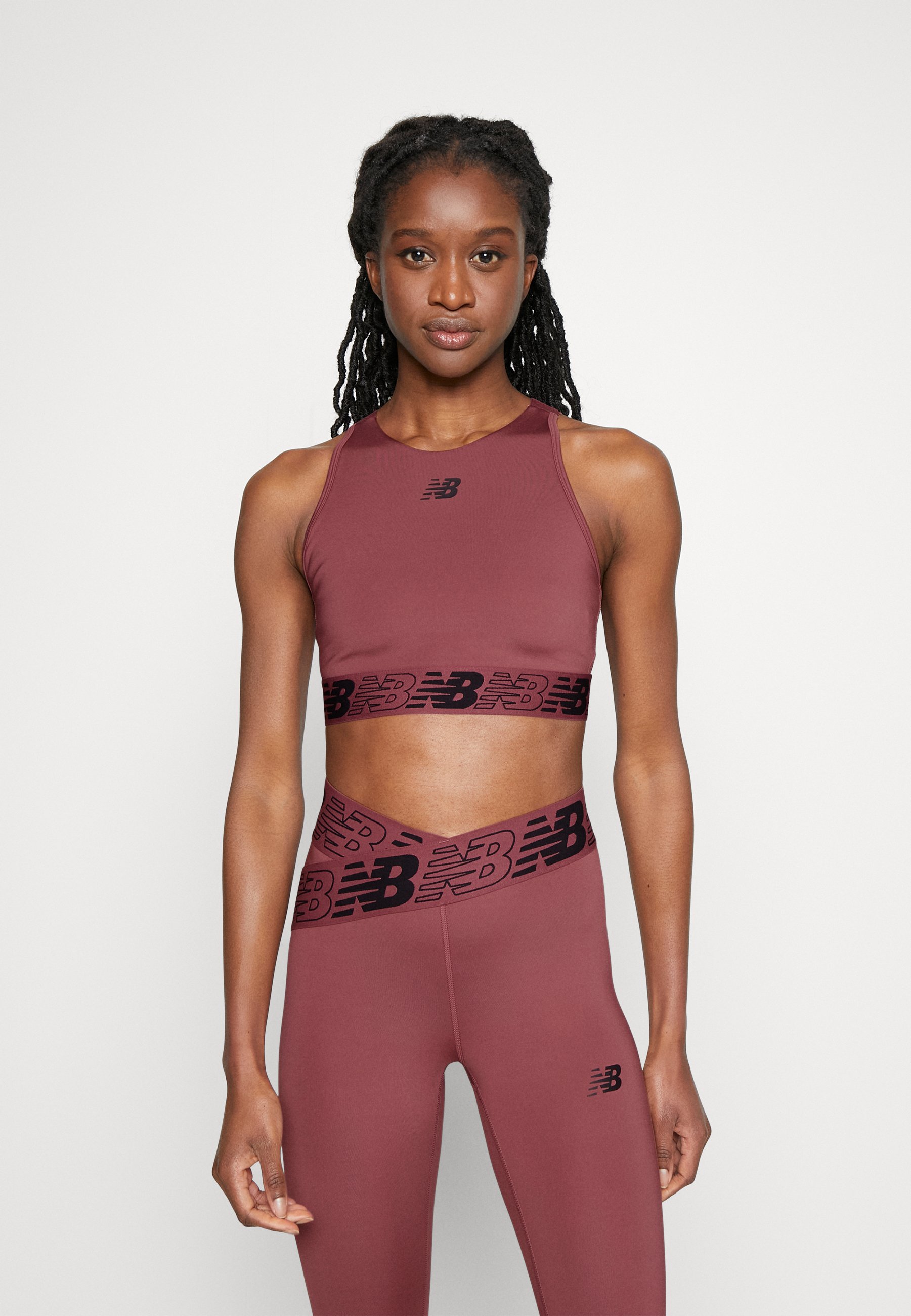 NB RELENTLESS CROP BRA - Medium support sports bra - washed burgundy/bordeaux