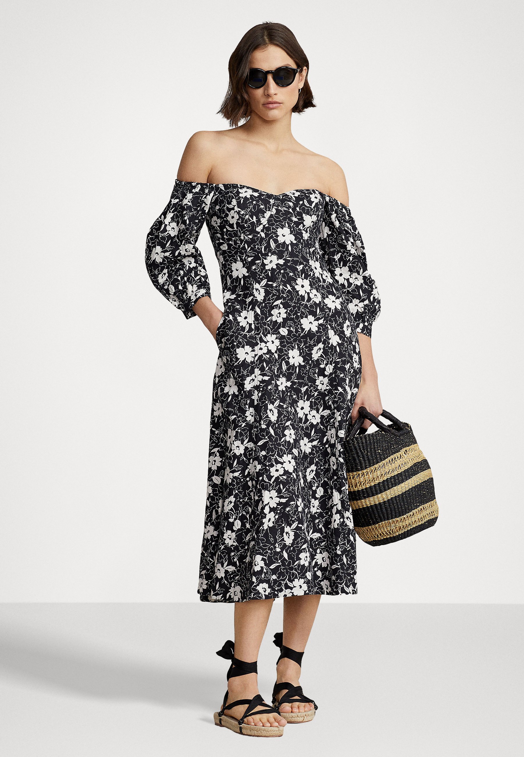 Polo Ralph Lauren AYLA LONG SLEEVE DRESS - Cocktail dress / Party dress - cream/black/black