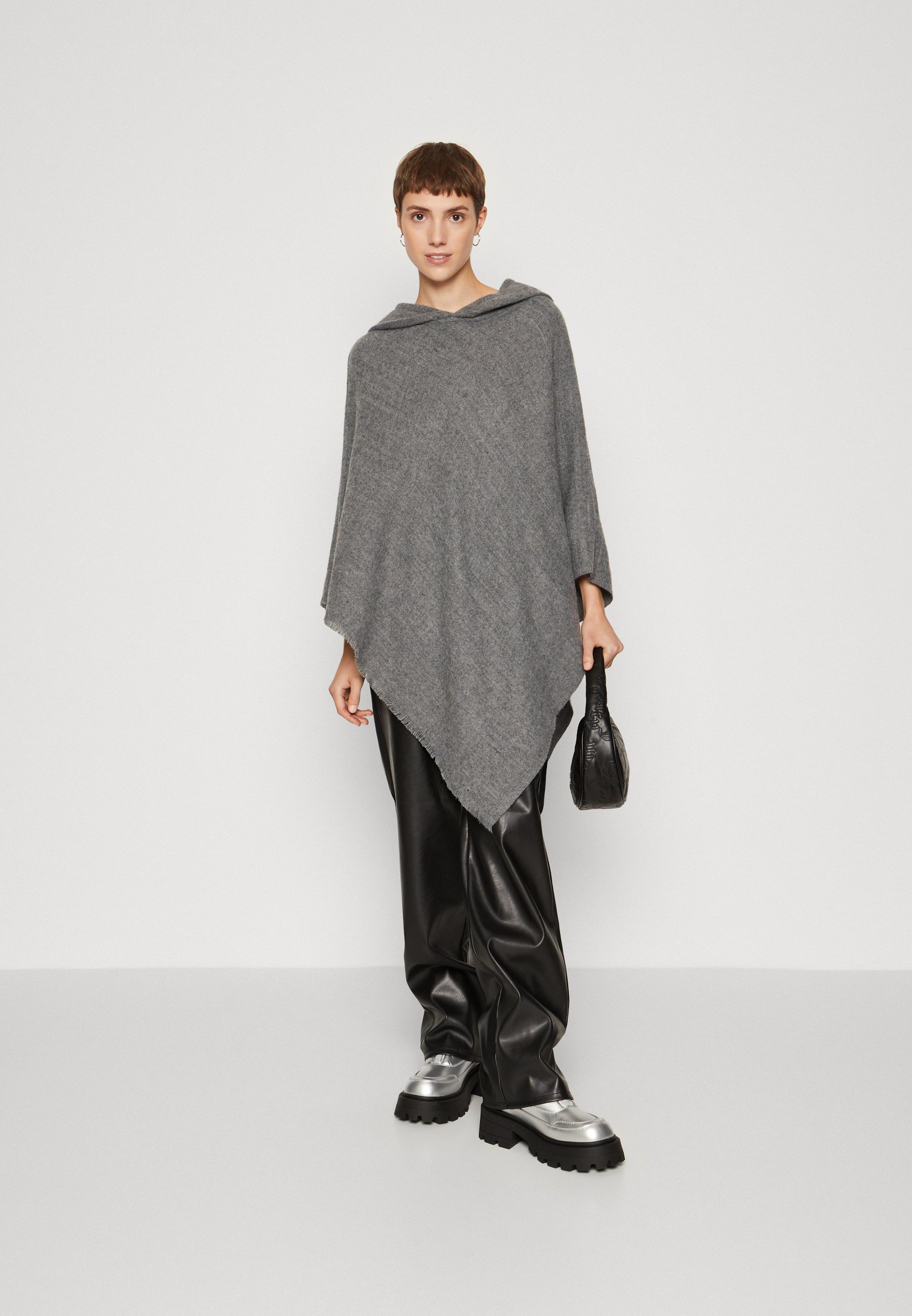 Vero Moda VMKLEO PONCHO HOODED - Cape - medium grey/mottled grey