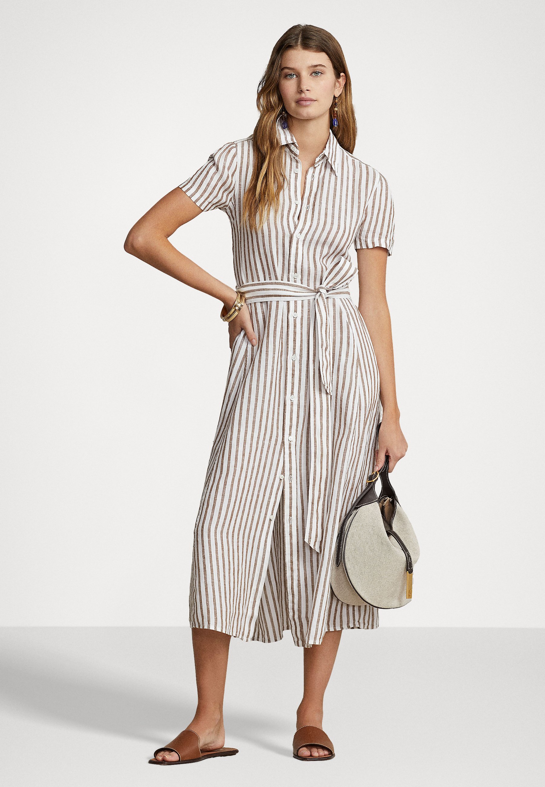 Polo Ralph Lauren DAY DRESS - Shirt dress - hunter brown/white/brown