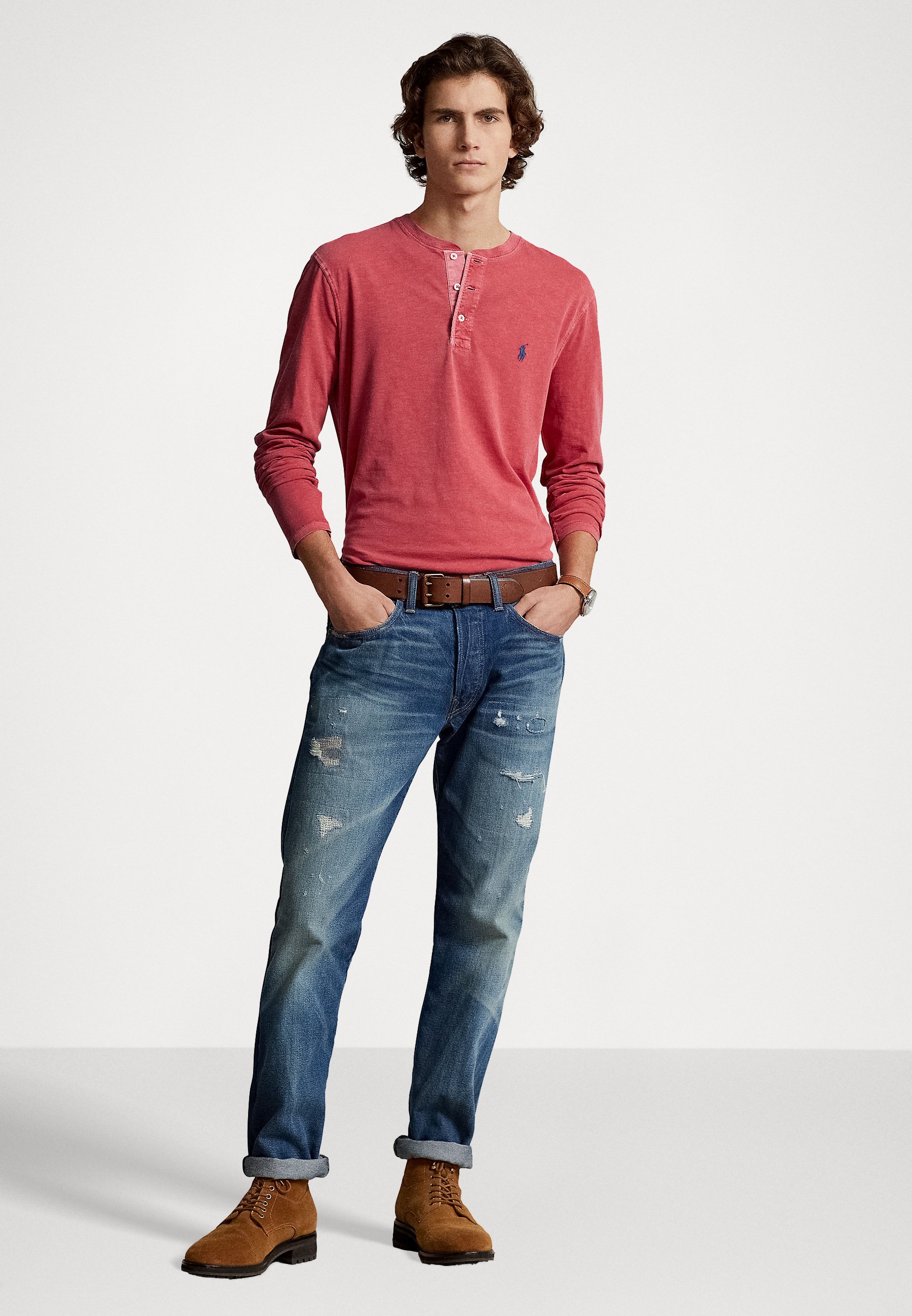 Polo Ralph Lauren SLUB JERSEY HENLEY SHIRT - Long sleeved top - post red/red