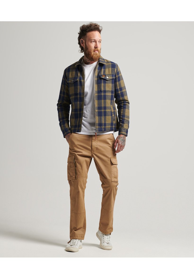 Superdry ZIP BORG - Summer jacket - check olive/green
