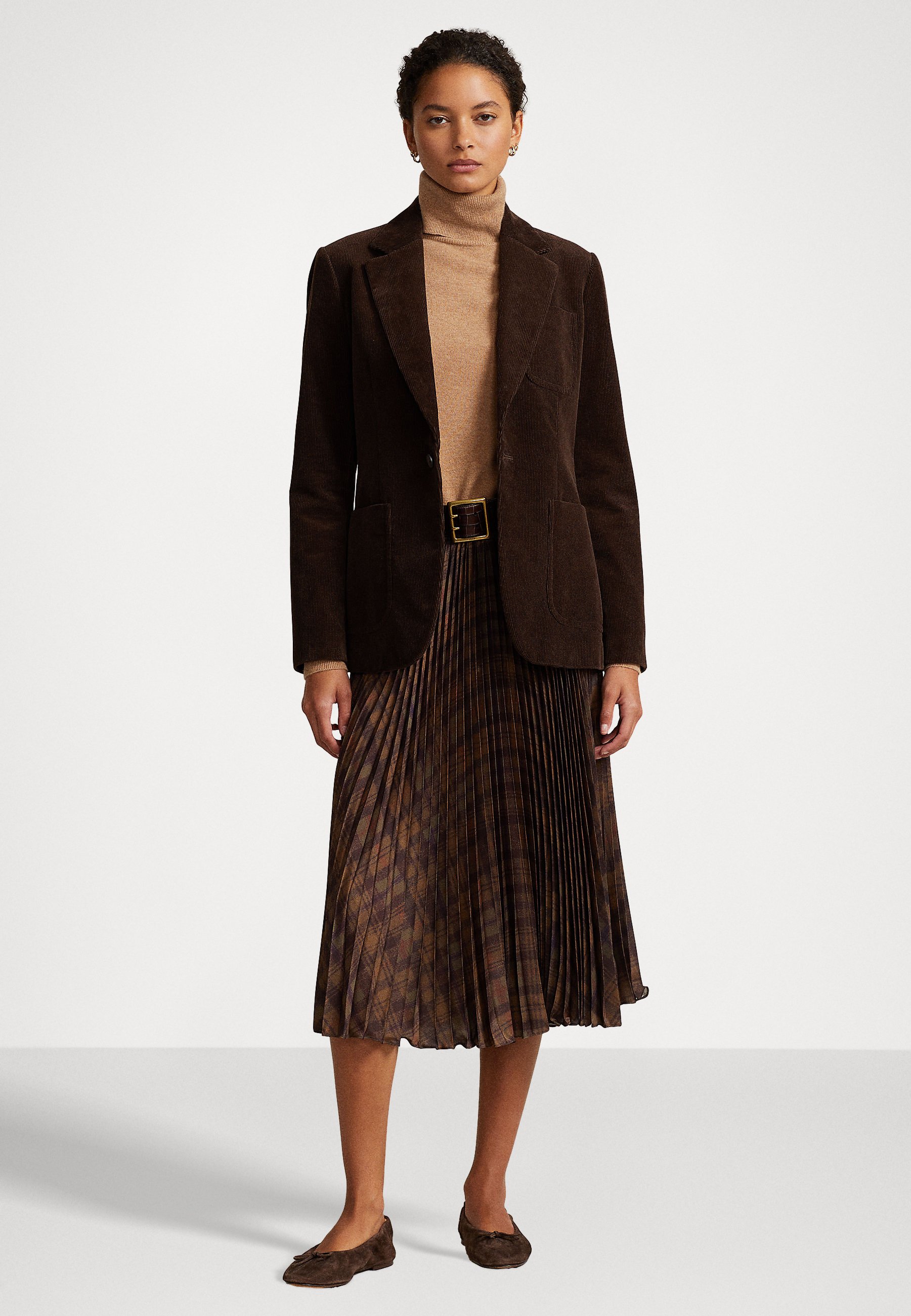 Polo Ralph Lauren RESE MID FULL - Pleated skirt - dark yellow/purple/dark yellow