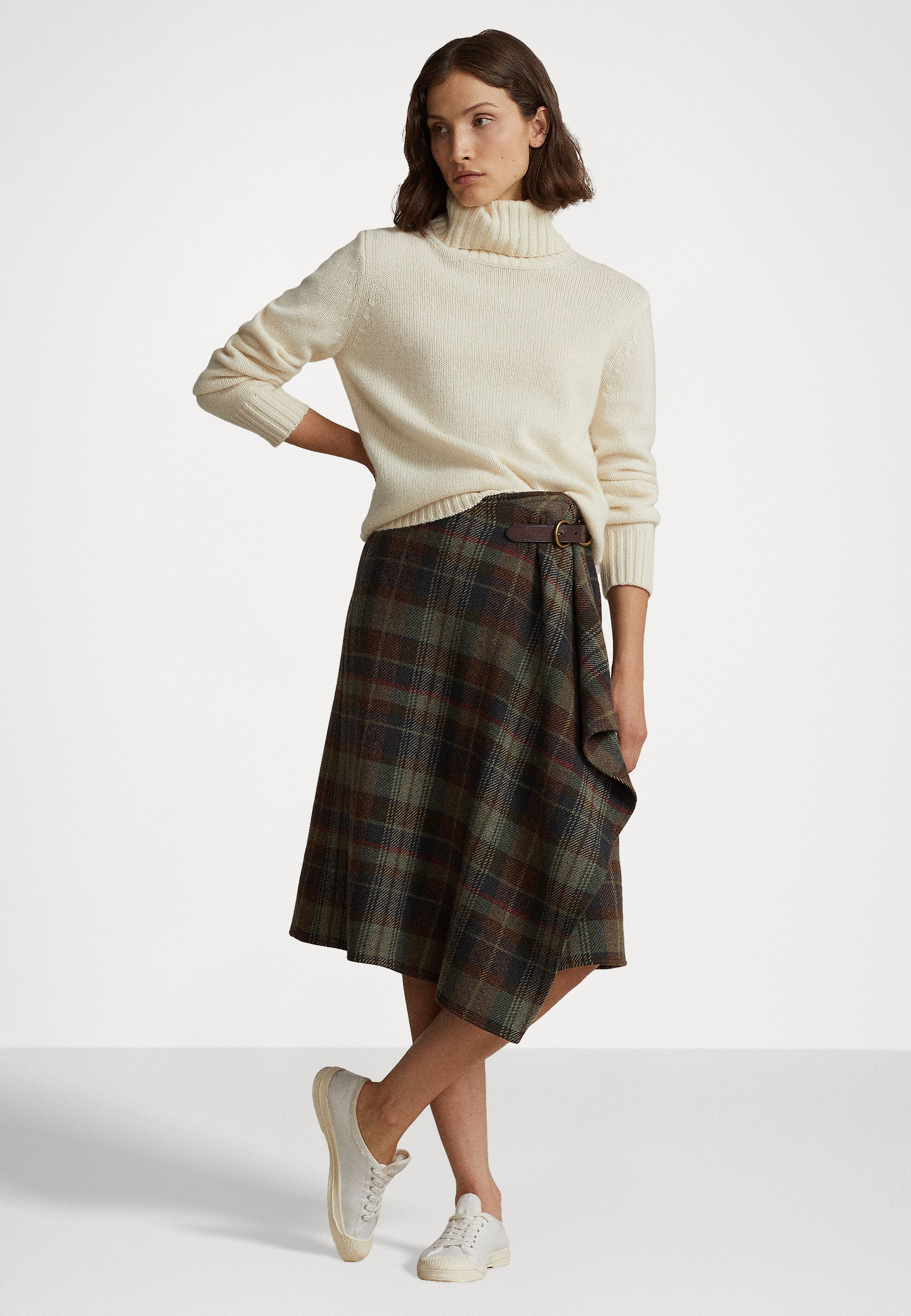 Polo Ralph Lauren LEONA - A-line skirt - olive multi/yellow