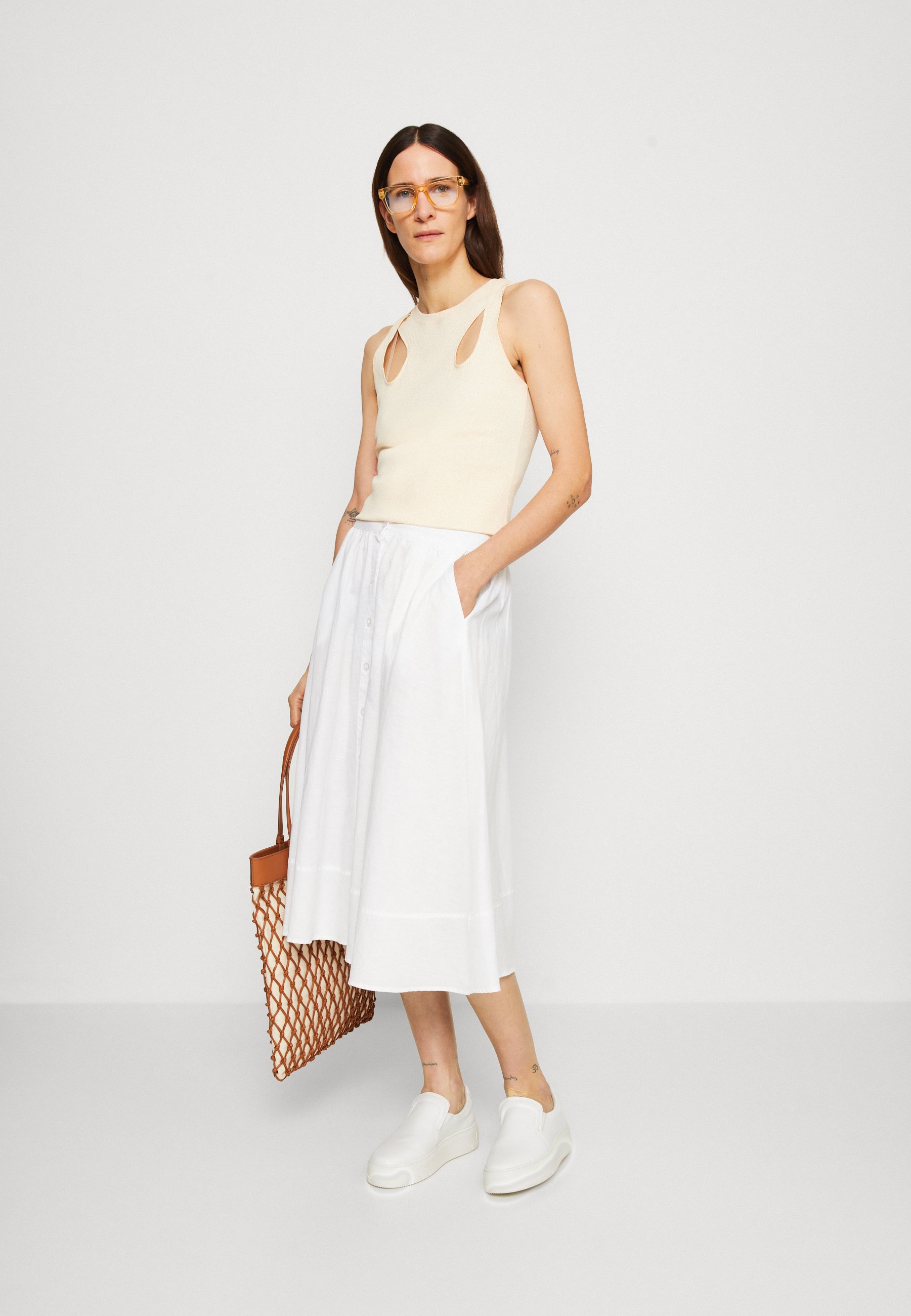 Esprit BUTTONED SKIRT - A-line skirt - white