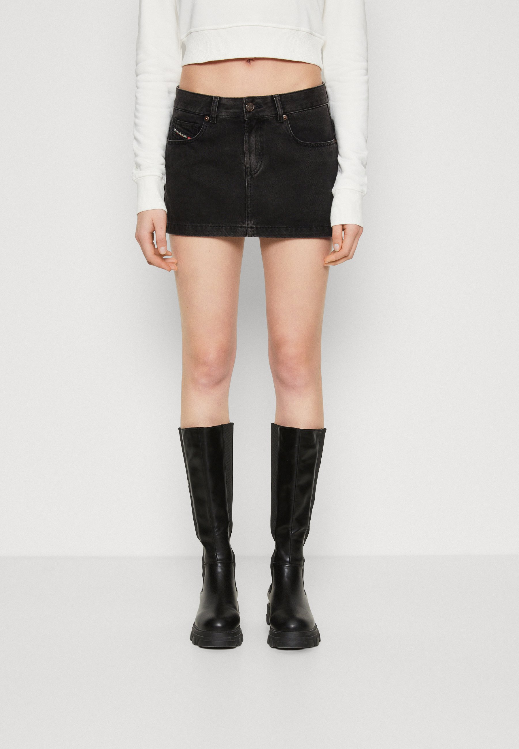 Diesel DE-RON - Denim skirt - black/gray/black denim