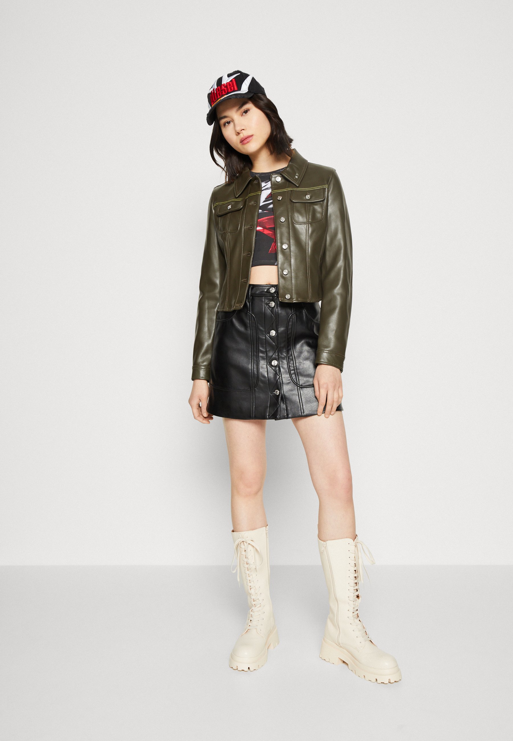 Diesel G-CALLE - Faux leather jacket - green/black/olive