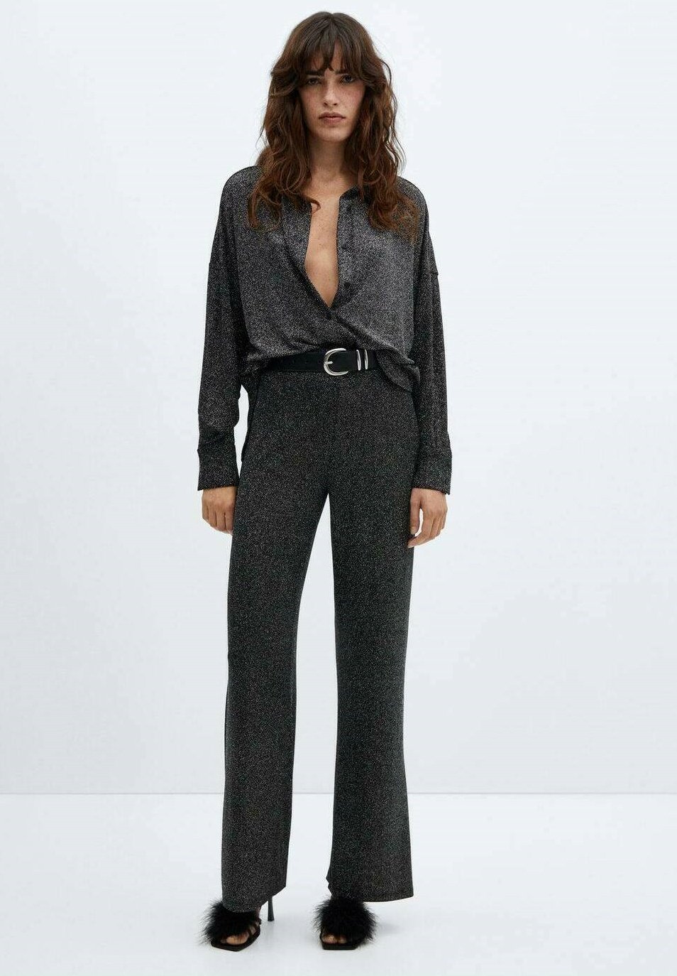Mango XBLUTI - Button-down blouse - plata/mottled black