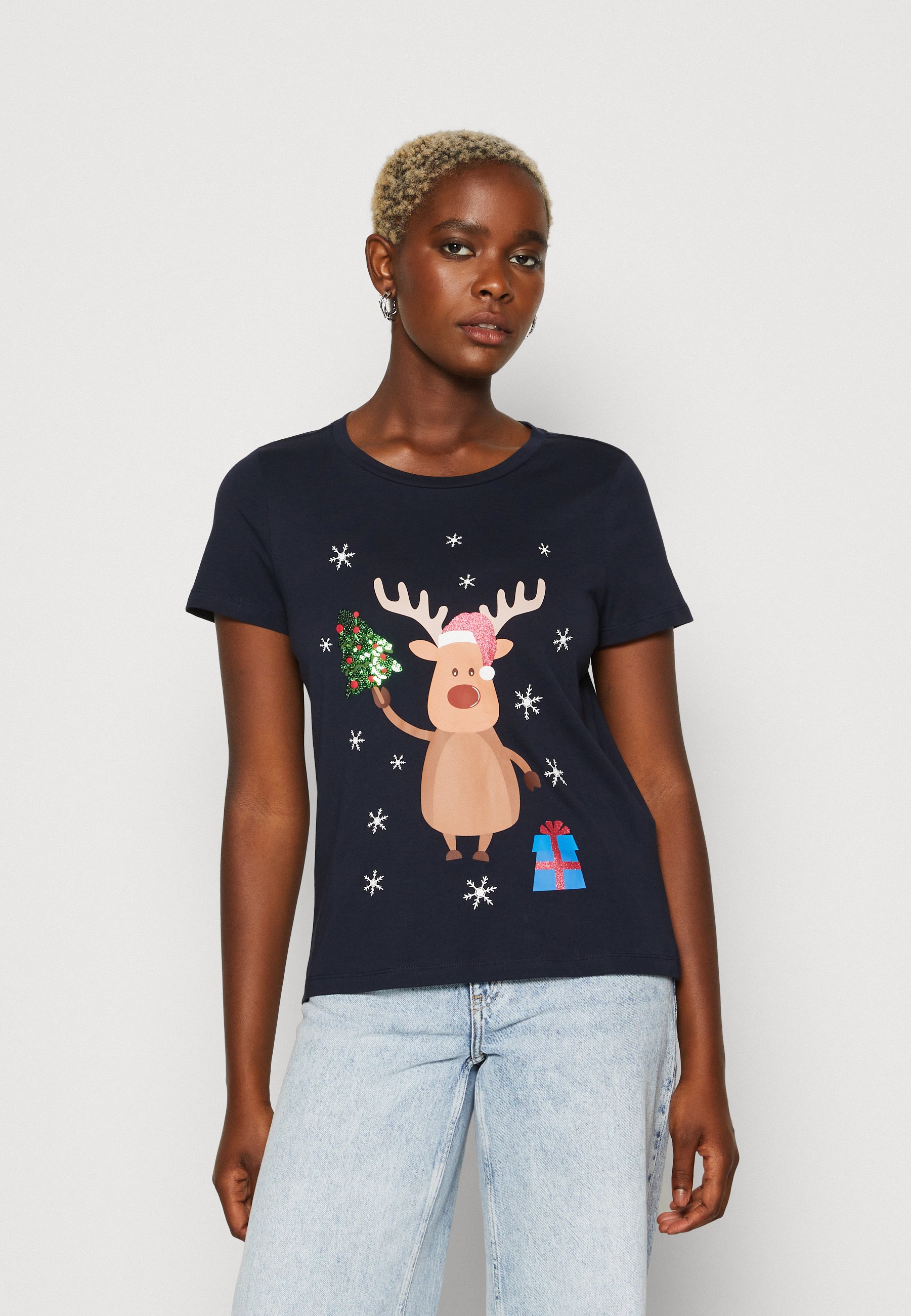 Vero Moda VMFRANCIS XMAS - Print T-shirt - night sky/dark blue