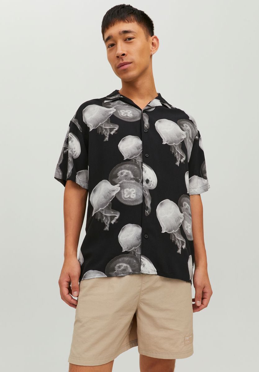 Jack &Jones JCOUNNATURAL REGGIE RESORT SS - Shirt - black aop/white aop/black