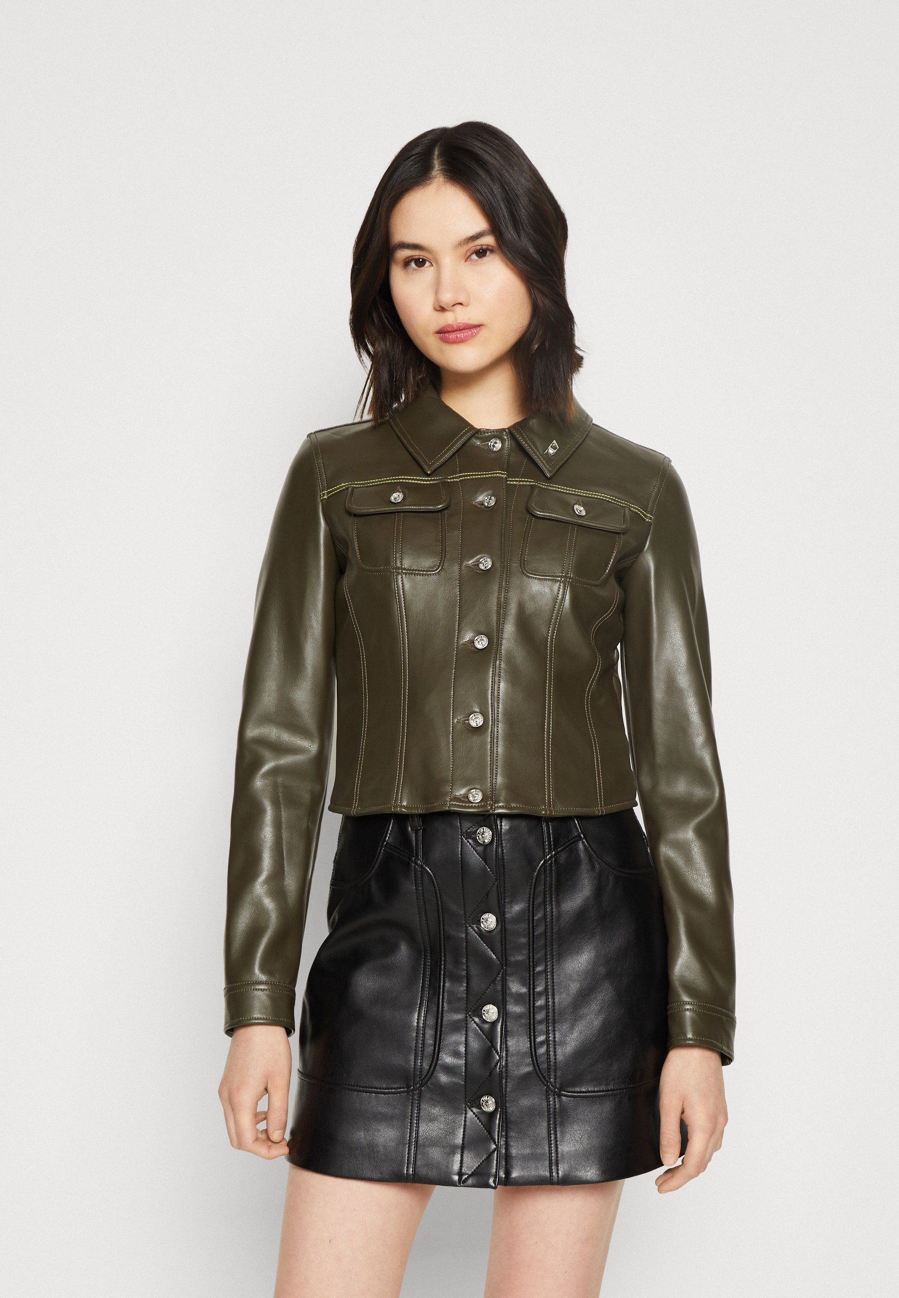 Diesel G-CALLE - Faux leather jacket - green/black/olive