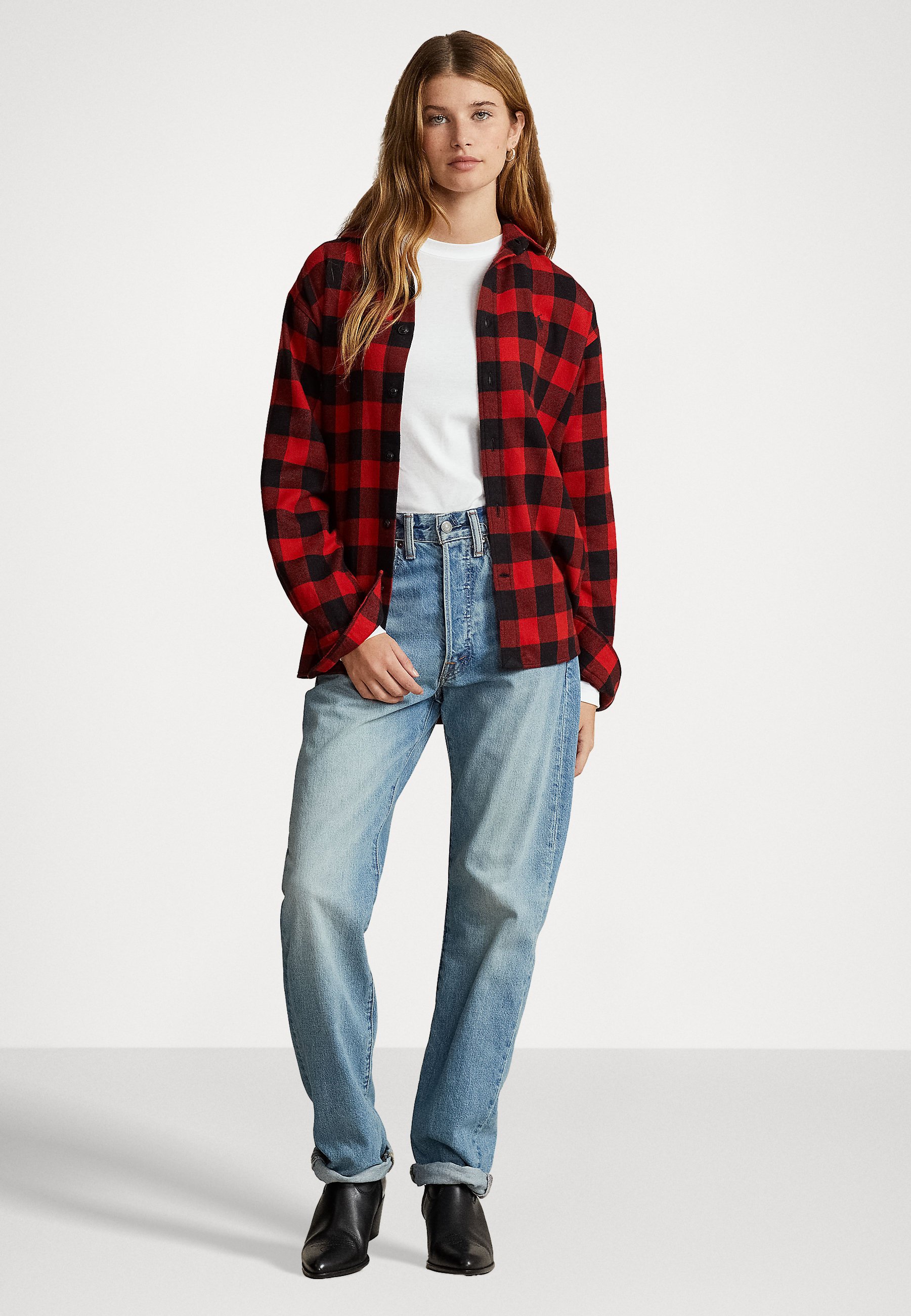 Polo Ralph Lauren LONG SLEEVE BUTTON FRONT SHIRT - Button-down blouse - red/black/black